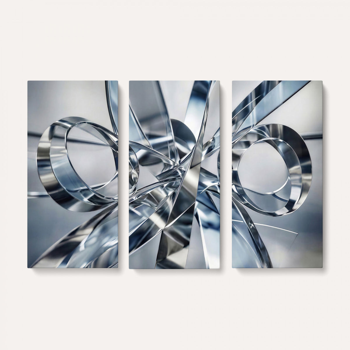 70036312-MGV-CV-36X24 - Modern Chrome Abstract Canvas Wall Art, Futuristic Silver Metallic Print