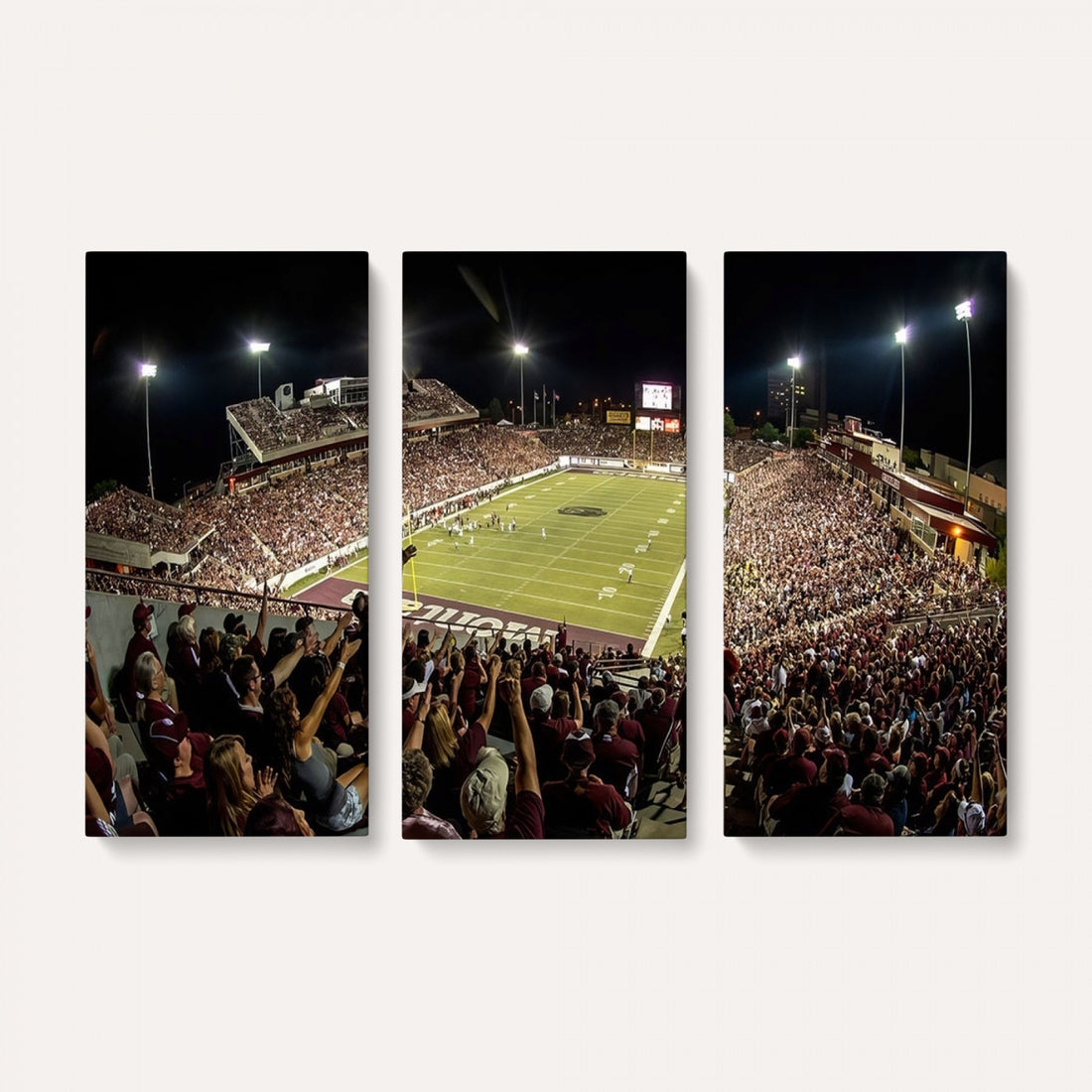 Washington-Grizzly Stadium Canvas Wall Art | Exciting Game Night Atmosphere in Panoramic View