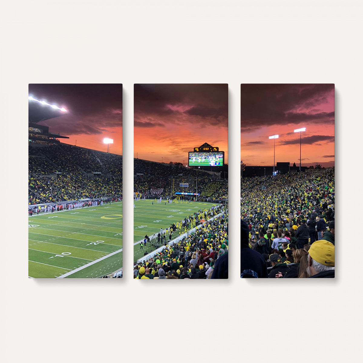 75065-PAN-FL-20X10 - Eugene Autzen Stadium Canvas Wall Art Print – Sunset Over Iconic Football Field Wall Decor for Home