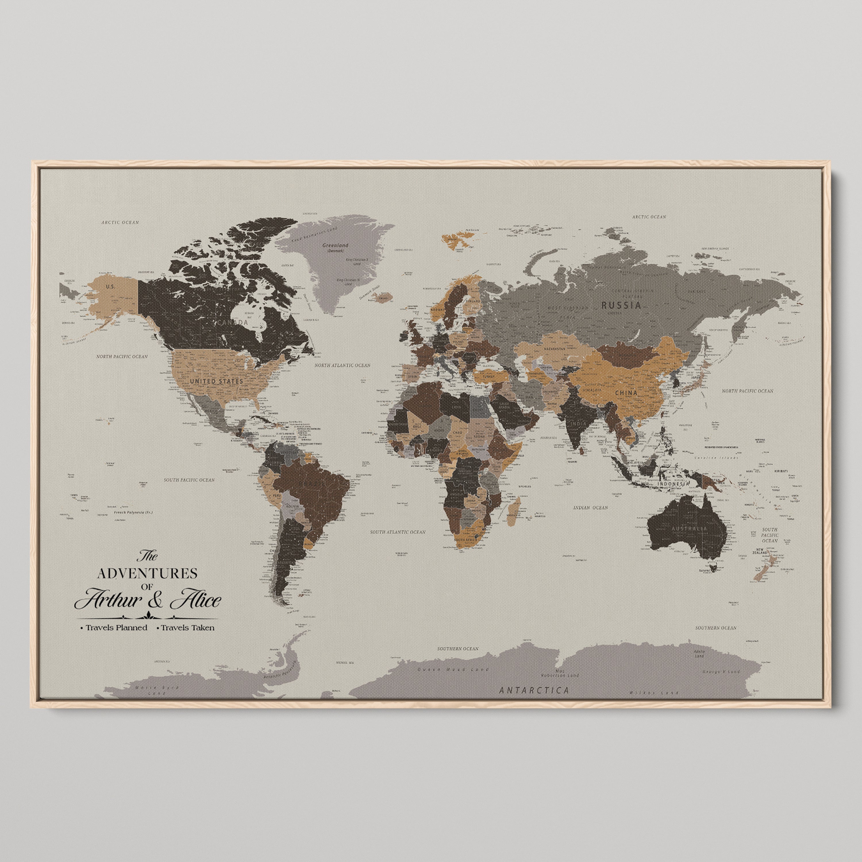 -Personalized Push Pin World Map Canvas Print Custom Travel Tracker Map Framed Wall Art Gift for Couples Family for Home, Office