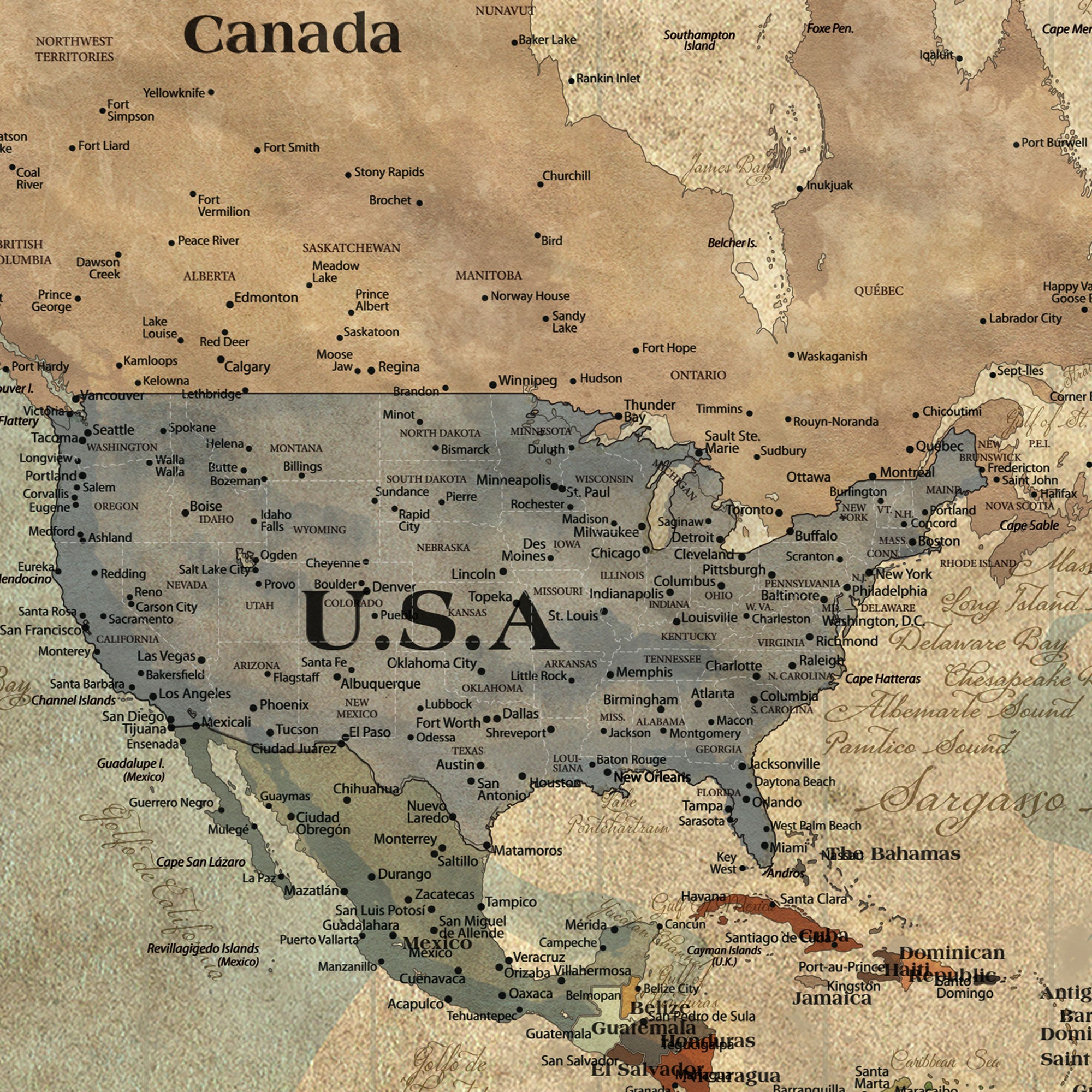 80420159-MGV-CV-36X24-Customize Push Pin World Map Wall Canvas Print – Personalizable Travel World Map with Pins – Framed Personalized Map Print for Couple Gift