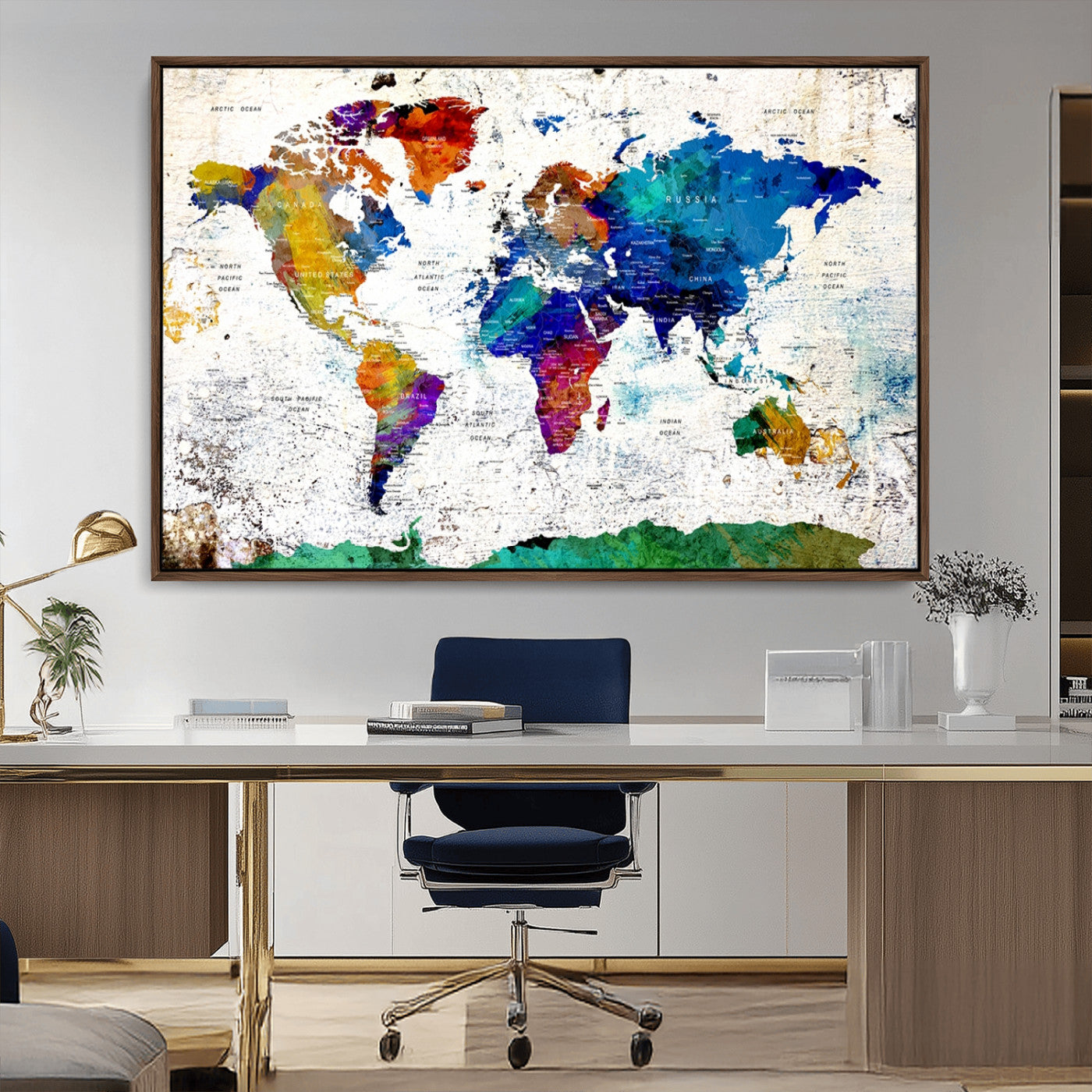 47974-MGV-CV-36X24-Push Pin World Map Canvas Print – Travel Tracker Wall Art for Couples, Perfect Anniversary Gift for Home or Office Decor