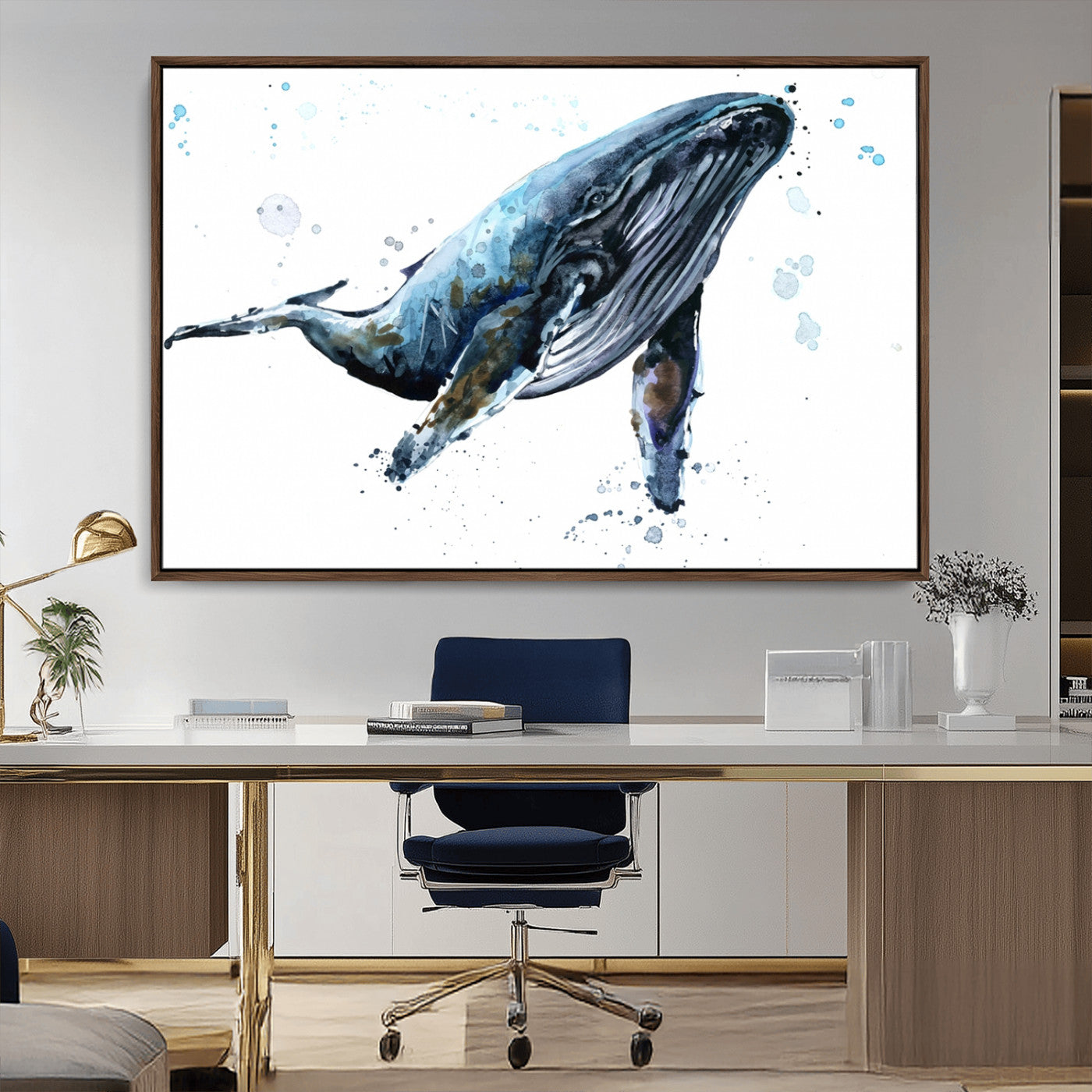 -Watercolor Whale Wall Art Canvas Print