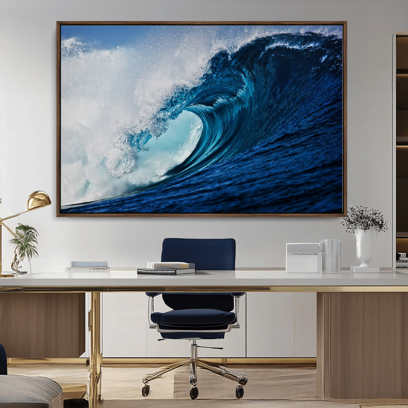 -Ocean Wave at Sunset Canvas Art, Large Wall Print of Vibrant Water Waves, Coastal Art for Living