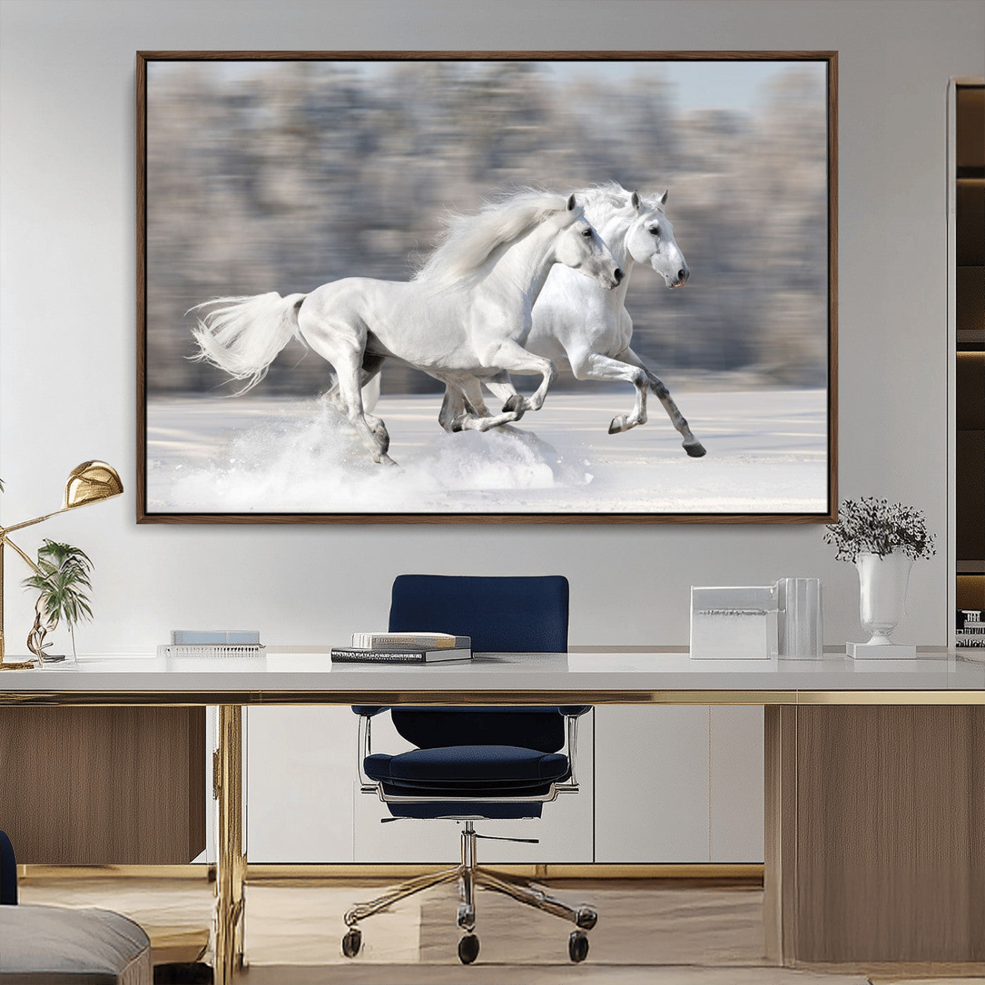 -The White Horses Wall Art, Framed White Horses Wall Art Canvas Print