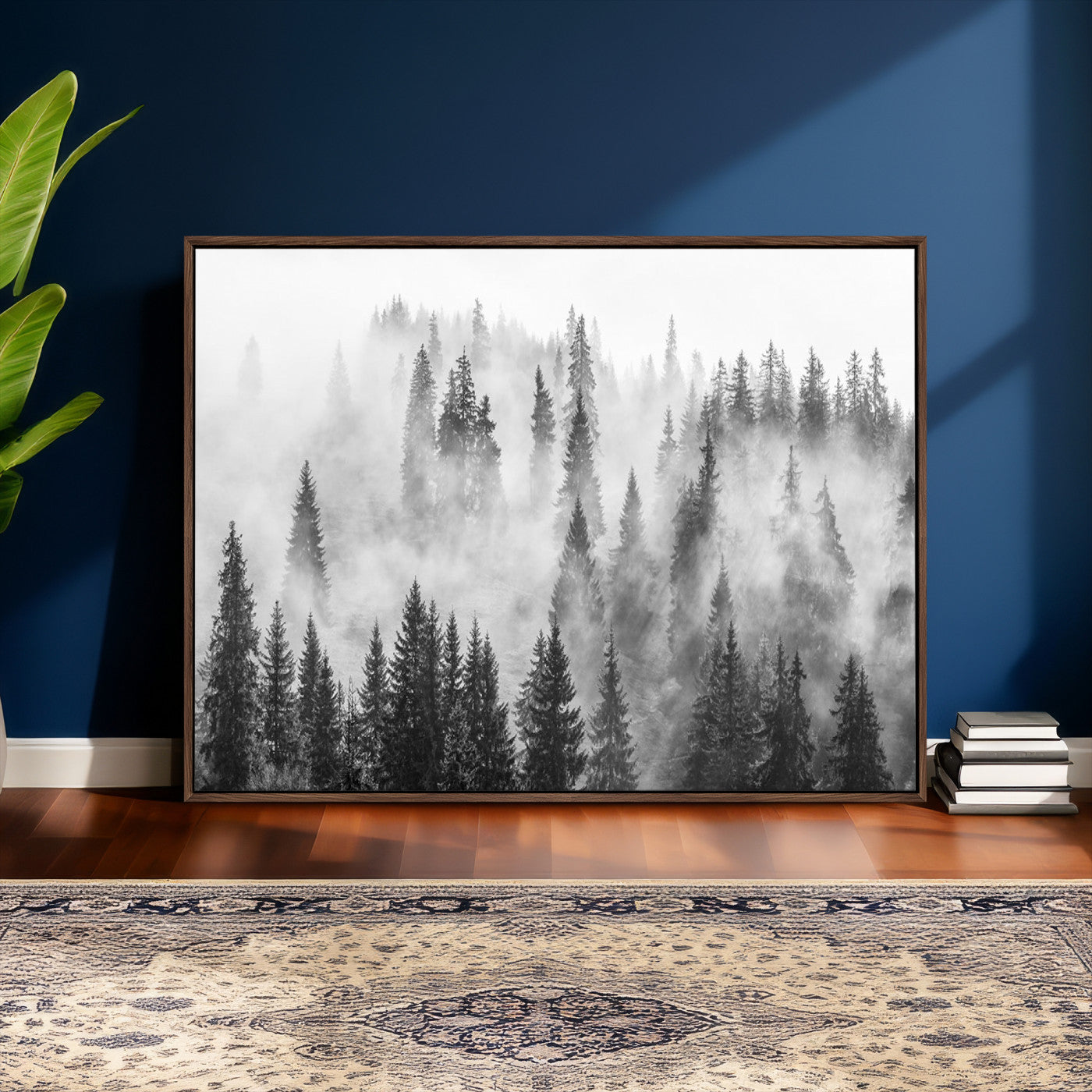 10422-MGV-CV-36X24 - Forest Wall Art Print | Foggy Pine Forest Canvas Wall Art - Black and White Nature Decor for Living
