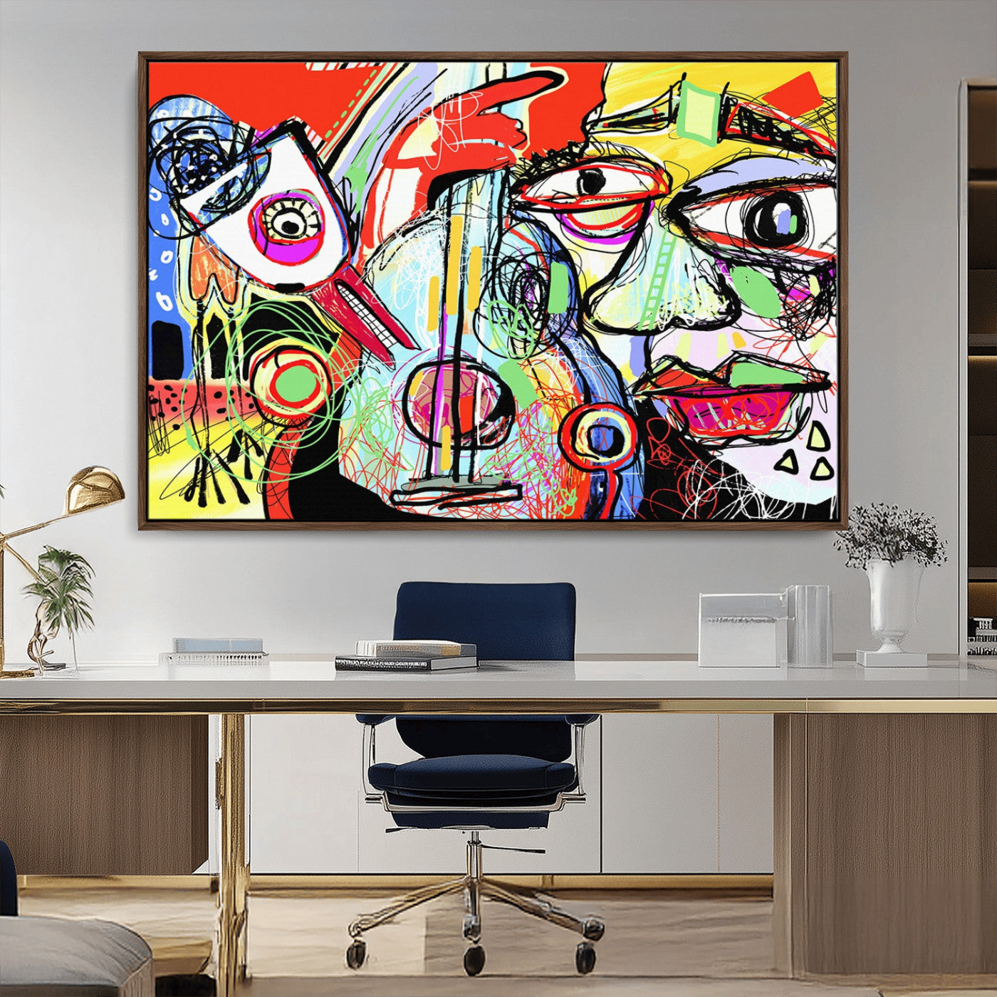 37796-MGV-CV-36X24-Picasso Style Art Abstract Canvas Wall Art Print , Colorful Abstract Artwork