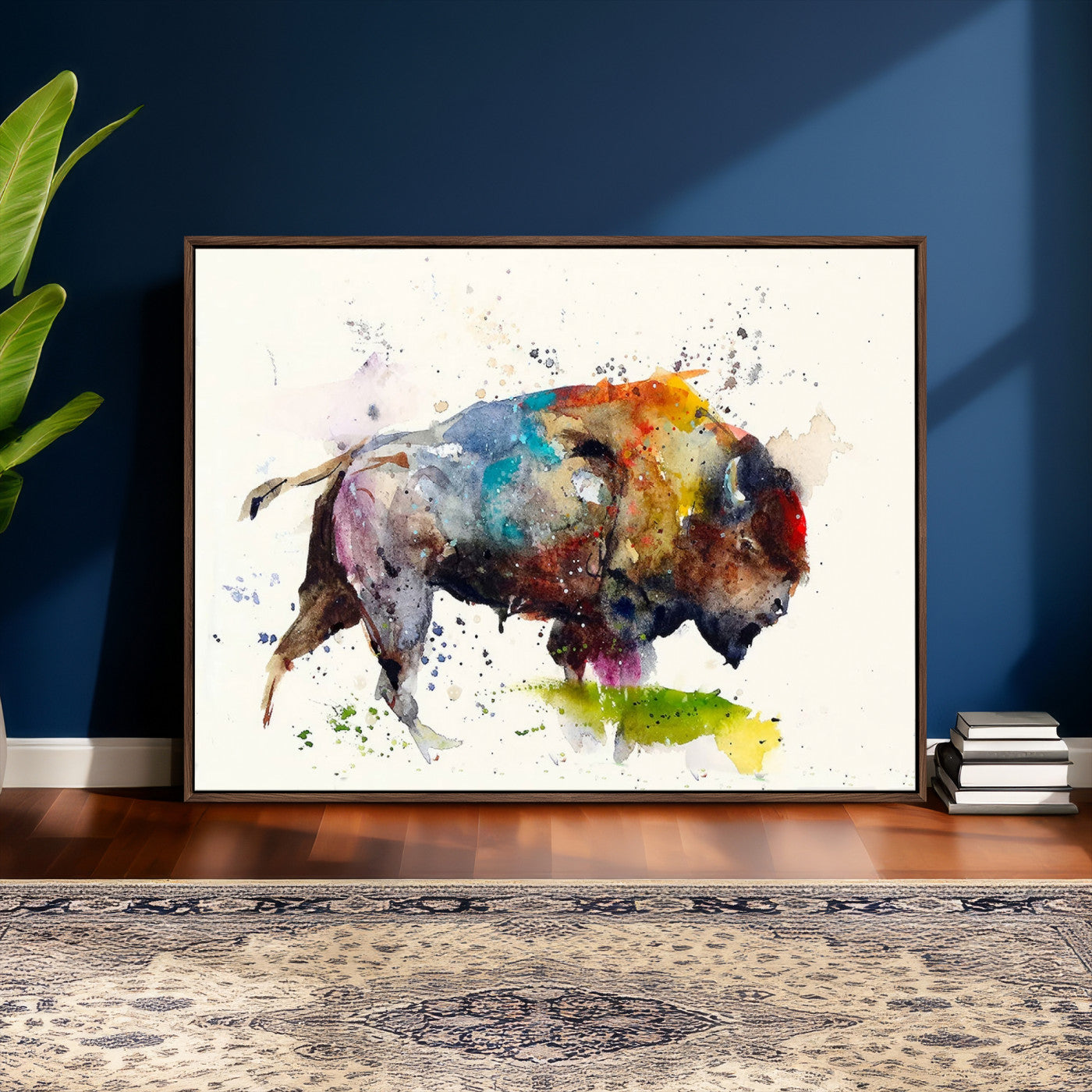 44504-MGV-CV-36X24 - Abstract Buffalo Wall Art, Western Watercolor Bison Canvas Print, Rustic Buffalo Art for Cowboy and