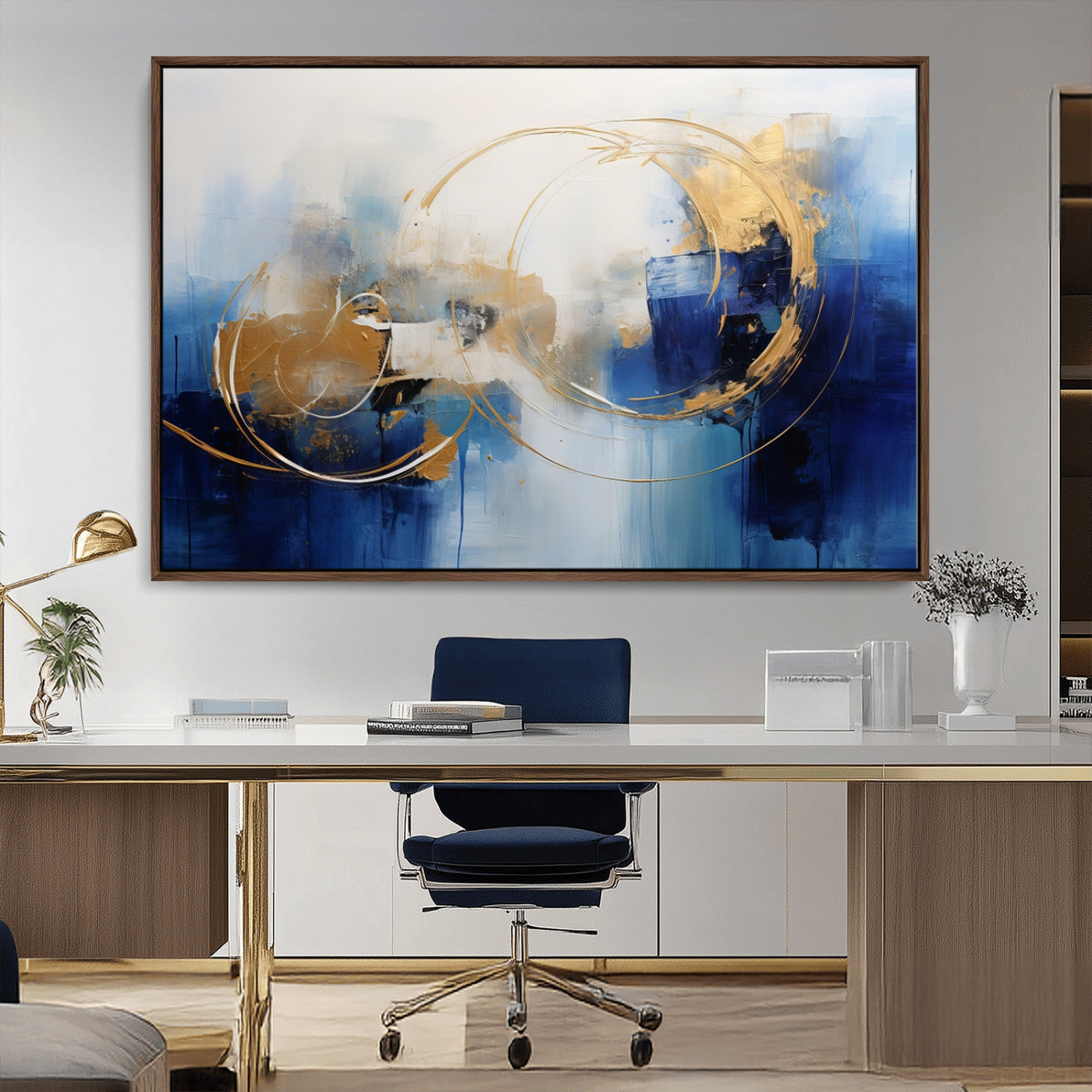 52314-MGV-CV-36X24-Navy Blue Abstract Wall Art Canvas Print