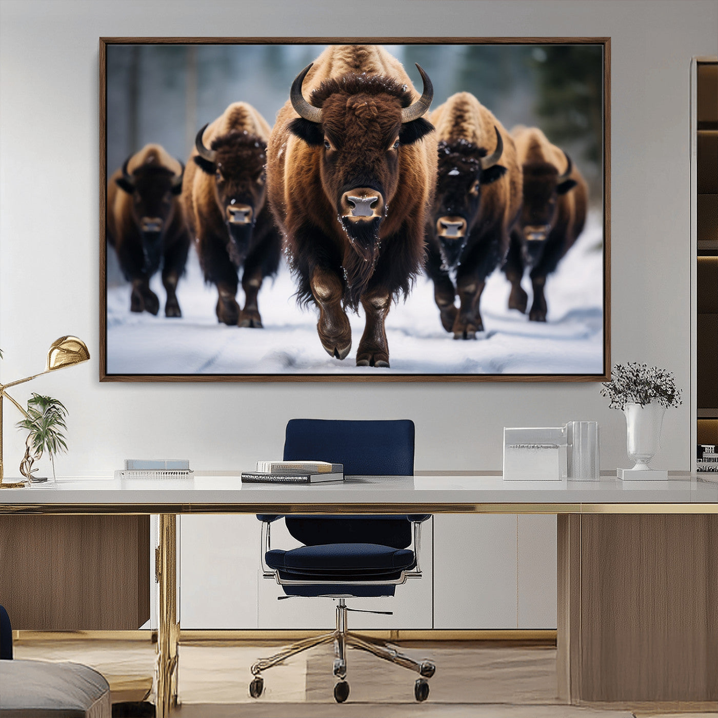89854-MGV-CV-36X24-Buffalo Wall Art Canvas Print, American Bison Herd Wall Art Canvas Print - Bison Canvas Print