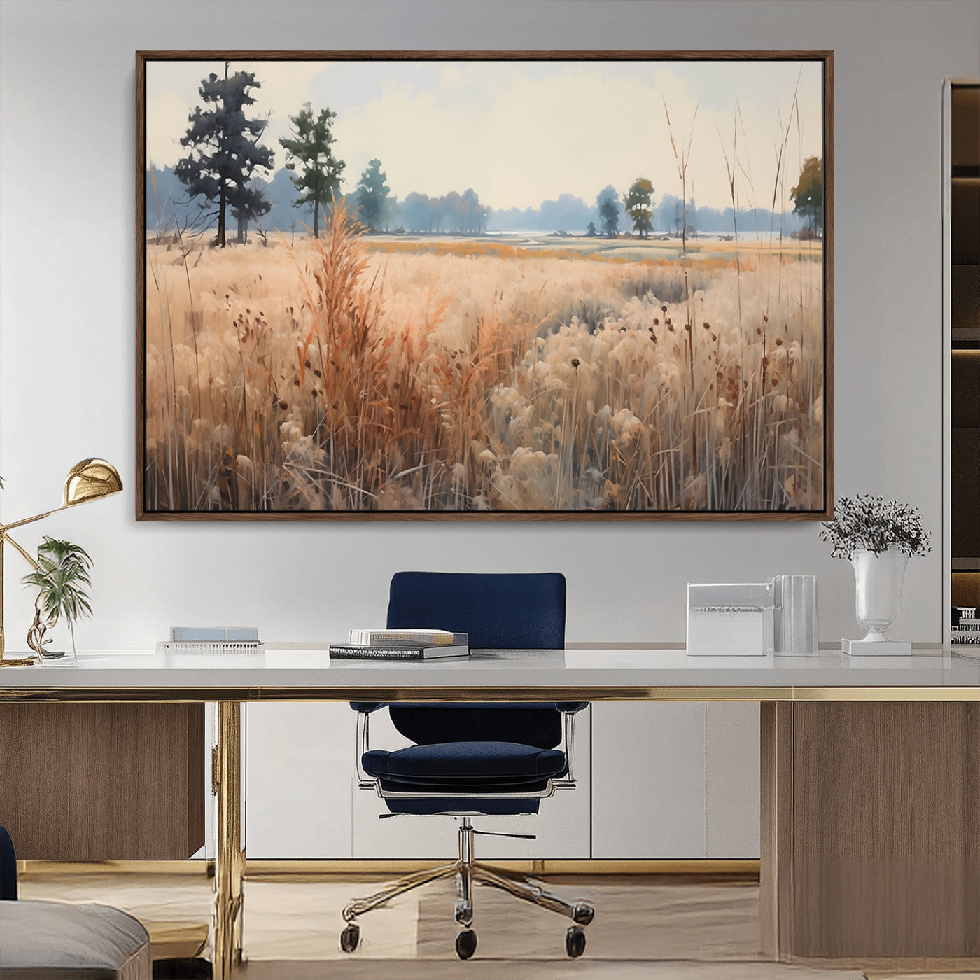 98822-MGV-CV-36X24-Golden Fields Canvas Wall Art Print – Serene Landscape of Nature’s Tranquility in Minimalist Modern