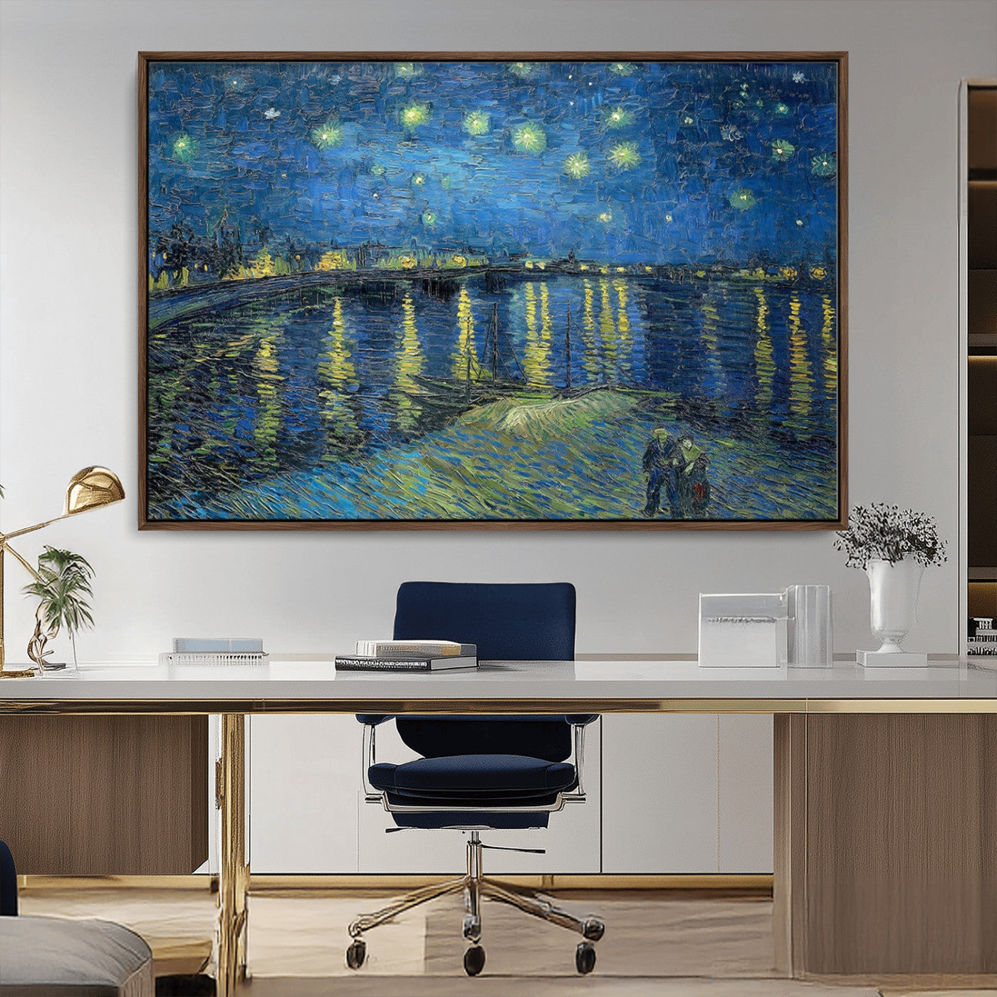 94605-MGV-CV-36X24-Vincent van Gogh Starry Night over the Rhone Abstract Wall Art Canvas, Starry Night Canvas Print