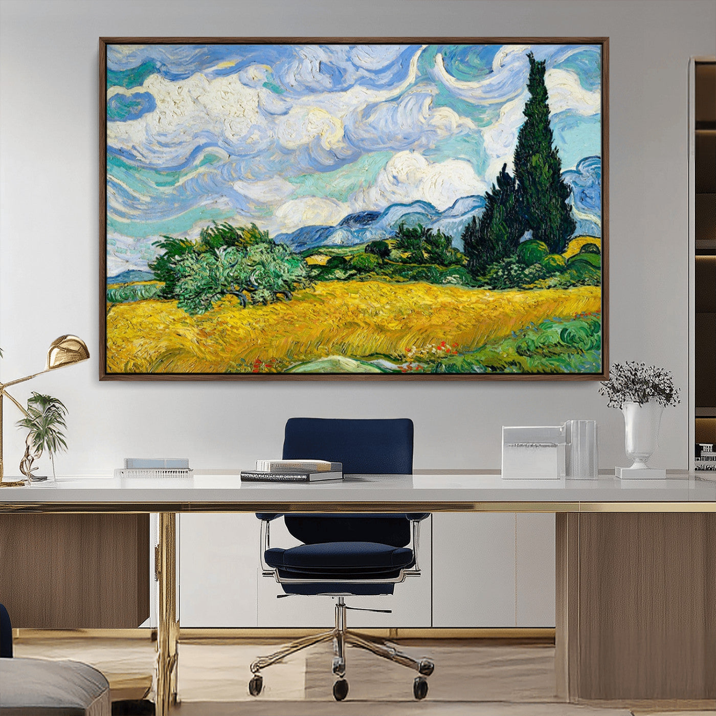 97252-MGV-CV-36X24-Wheatfield With Cypresses By Van Gogh Painting Wall Art Canvas, Wheatfield With Cypresses Canvas