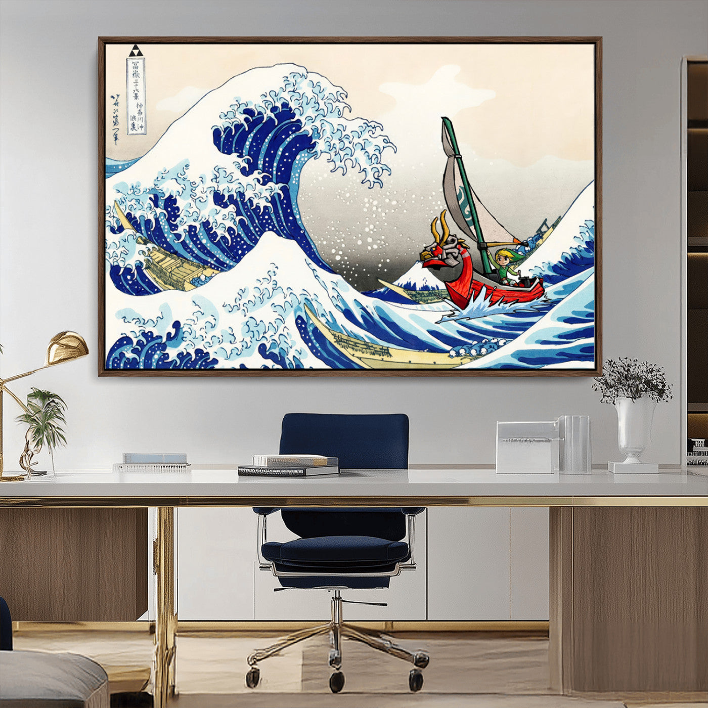 19450-MGV-CV-36X24-Katsushika Hokusai Kanagawa Giant Wave Wall Art Canvas Print | Iconic Japanese Art for Living Room