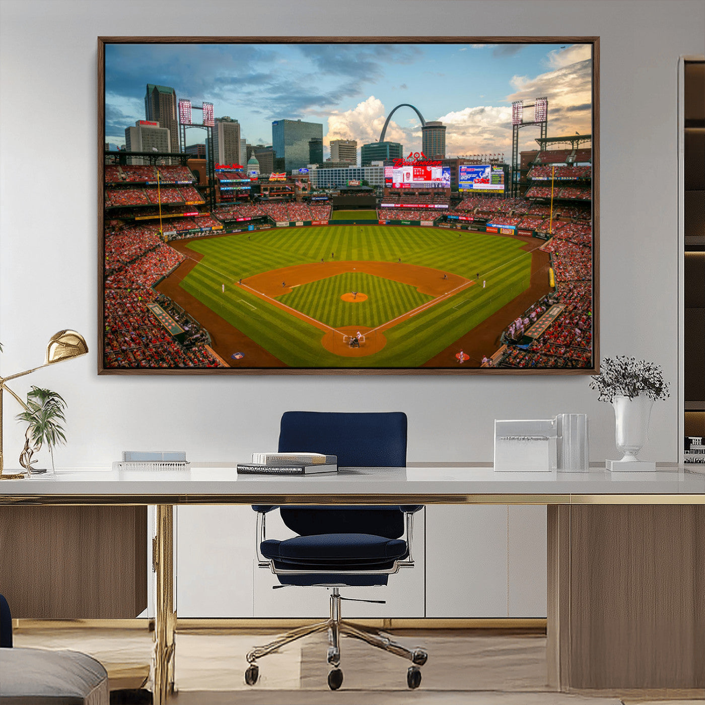 91908-MGV-CV-36X24-Busch Stadium Wall Art Print | St. Louis Cardinals Baseball Stadium Canvas Print | Framed Sports