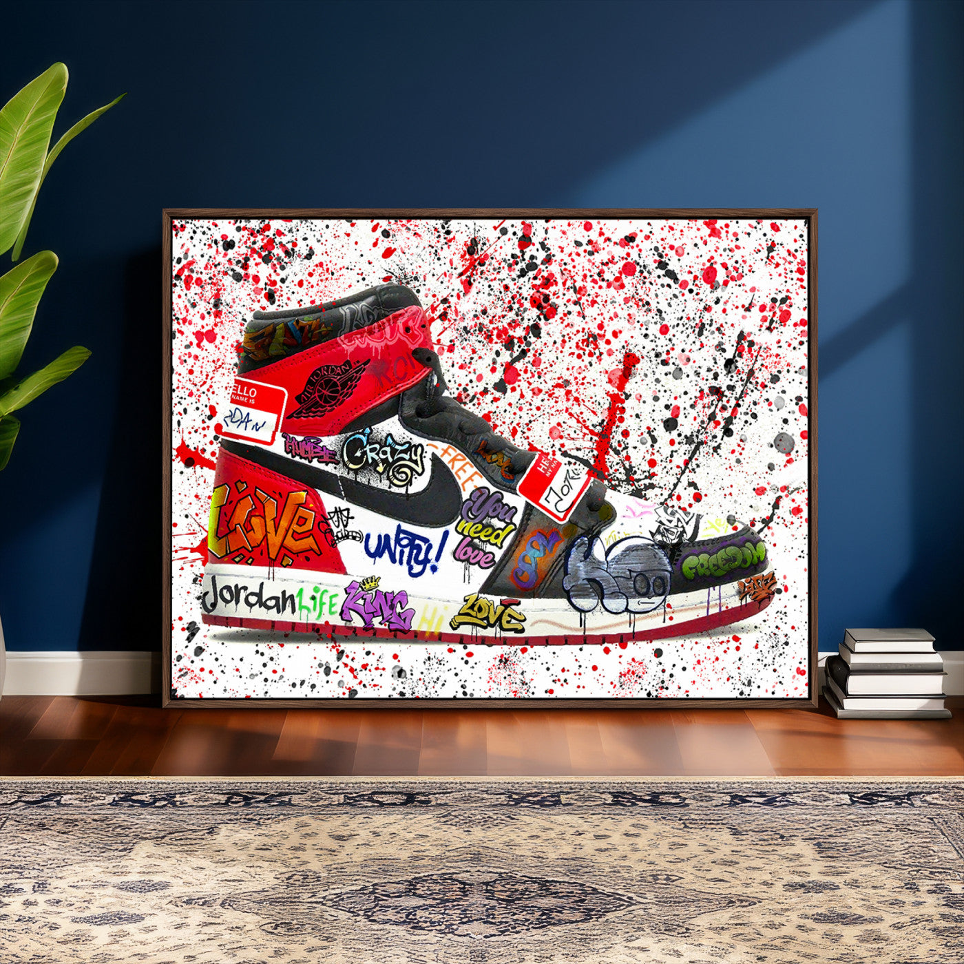 38836-MGV-CV-36X24 - Jordan Shoes Graffiti Wall Art Canvas Print- Jordan Graffiti Canvas Wall Art - Framed Perfect for