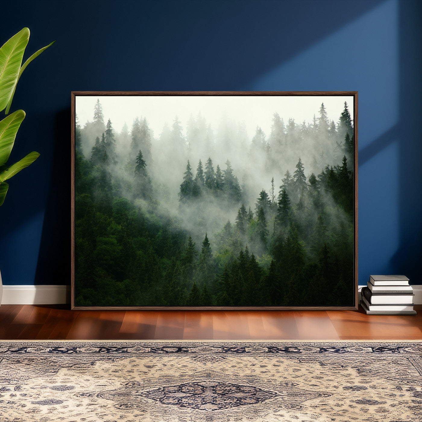 167720496-MGV-CV-36X24 - Misty Forest Mountain Wall Art Canvas | Large 3-Panel Foggy Landscape Canvas Print | Nature Misty