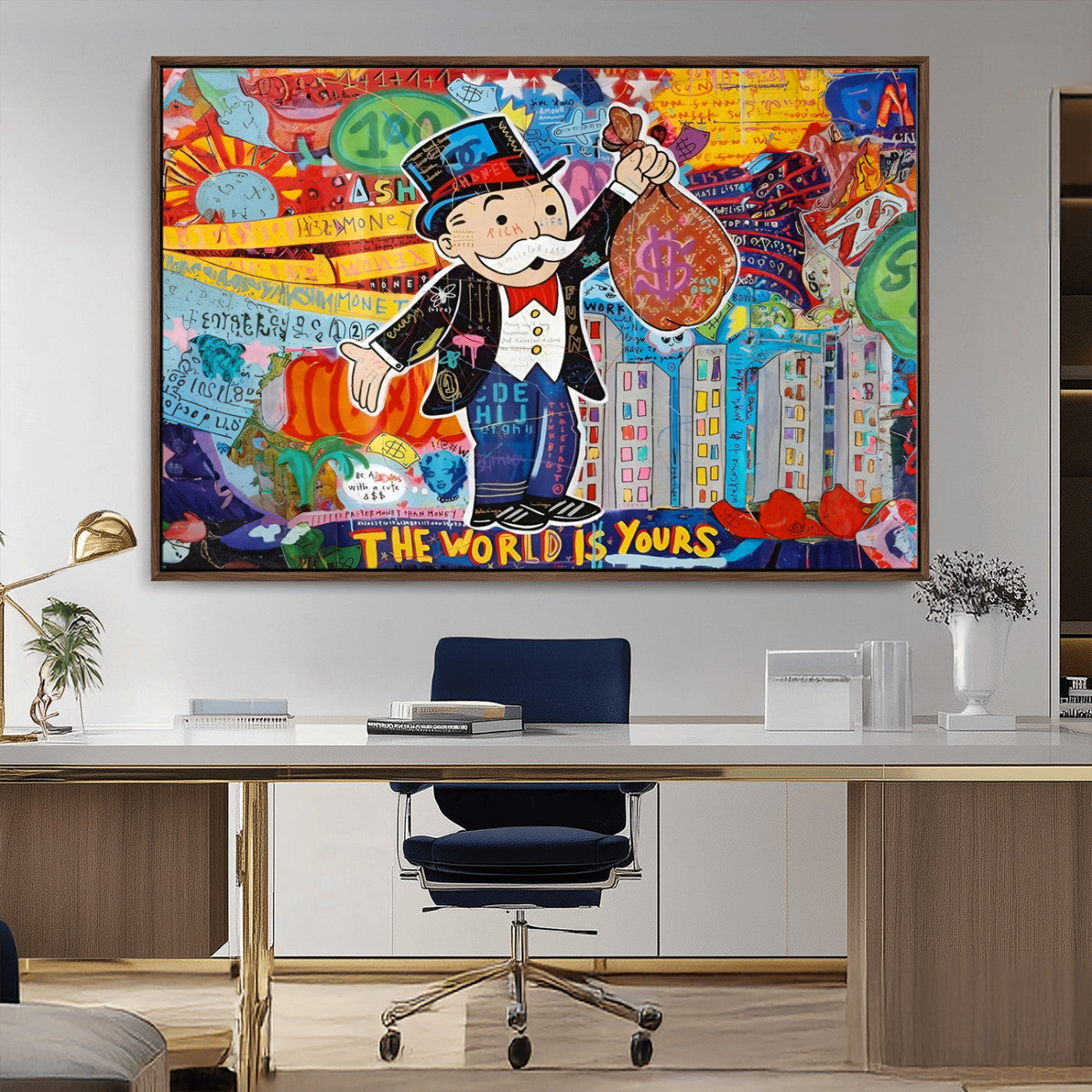 96320-MGV-CV-36X24-Pop Art Monopoly Man Canvas Wall Art Print - Bold and Colorful Street Art-Inspired Decor for Living