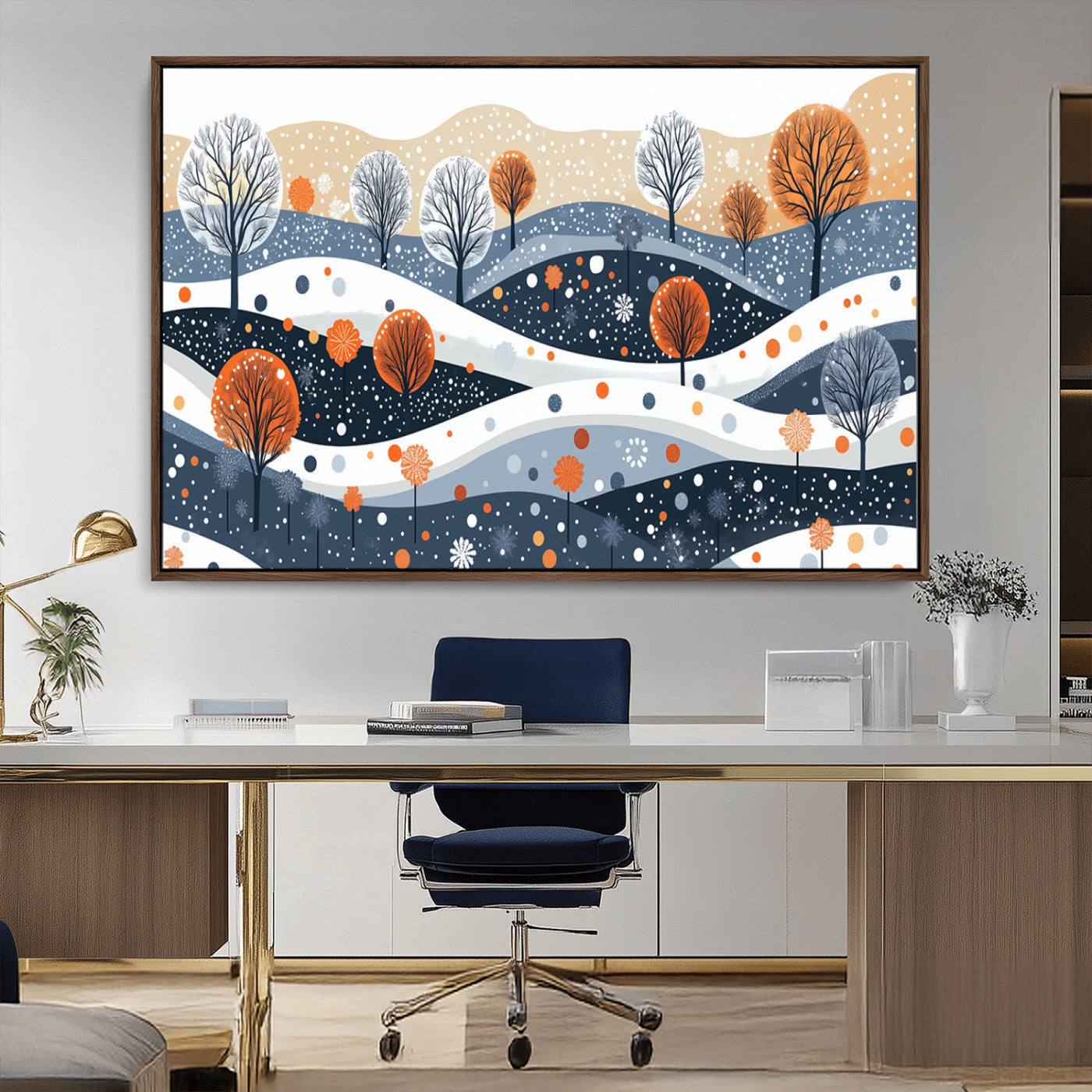 22651-MGV-FC-36X24_Walnut-Abstract Winter Landscape Canvas Wall Art Print - Large Colorful Nature Wall Decor