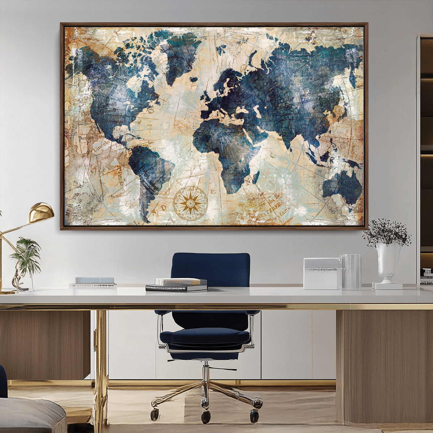 84561-MGV-CV-36X24-Push Pin World Map Canvas Print – Framed Wall Art for Couples, Travel Tracker Map, Anniversary Gift for Home Decor