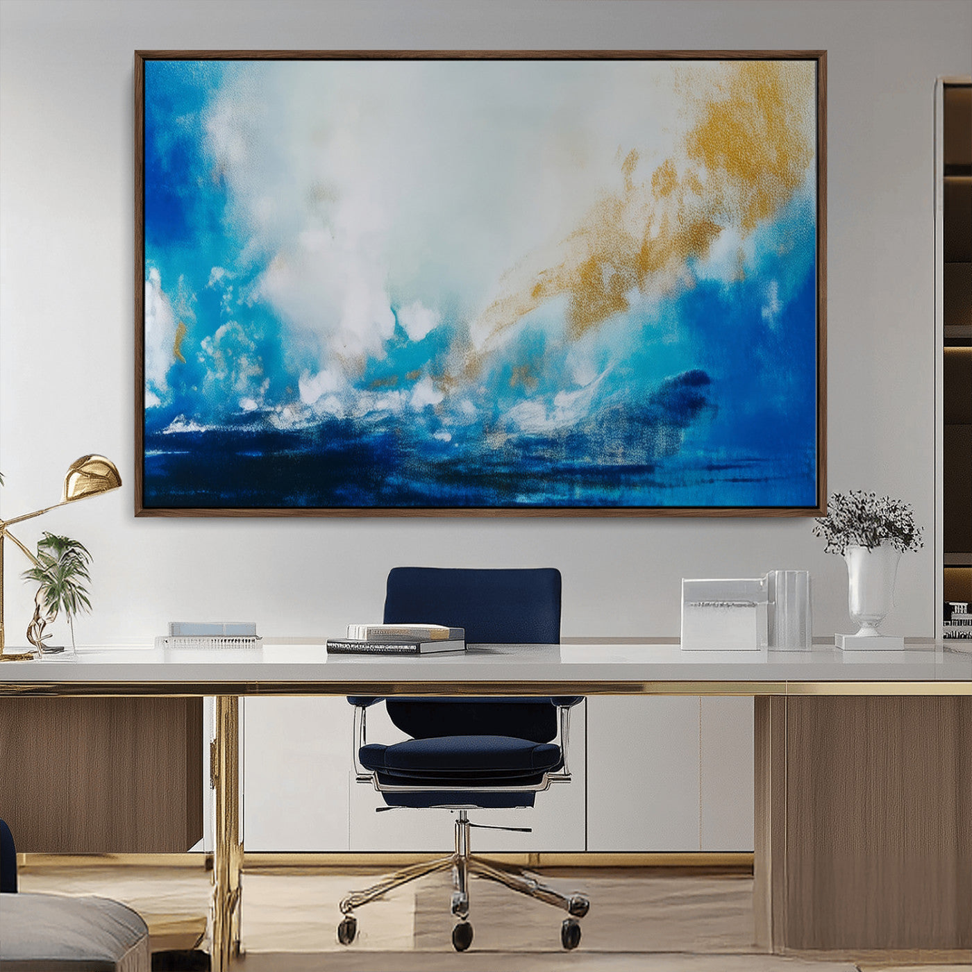 84745-MGV-FC-36X24_Walnut-Blue Abstract Print - Dynamic Ocean-Inspired Canvas Wall Art
