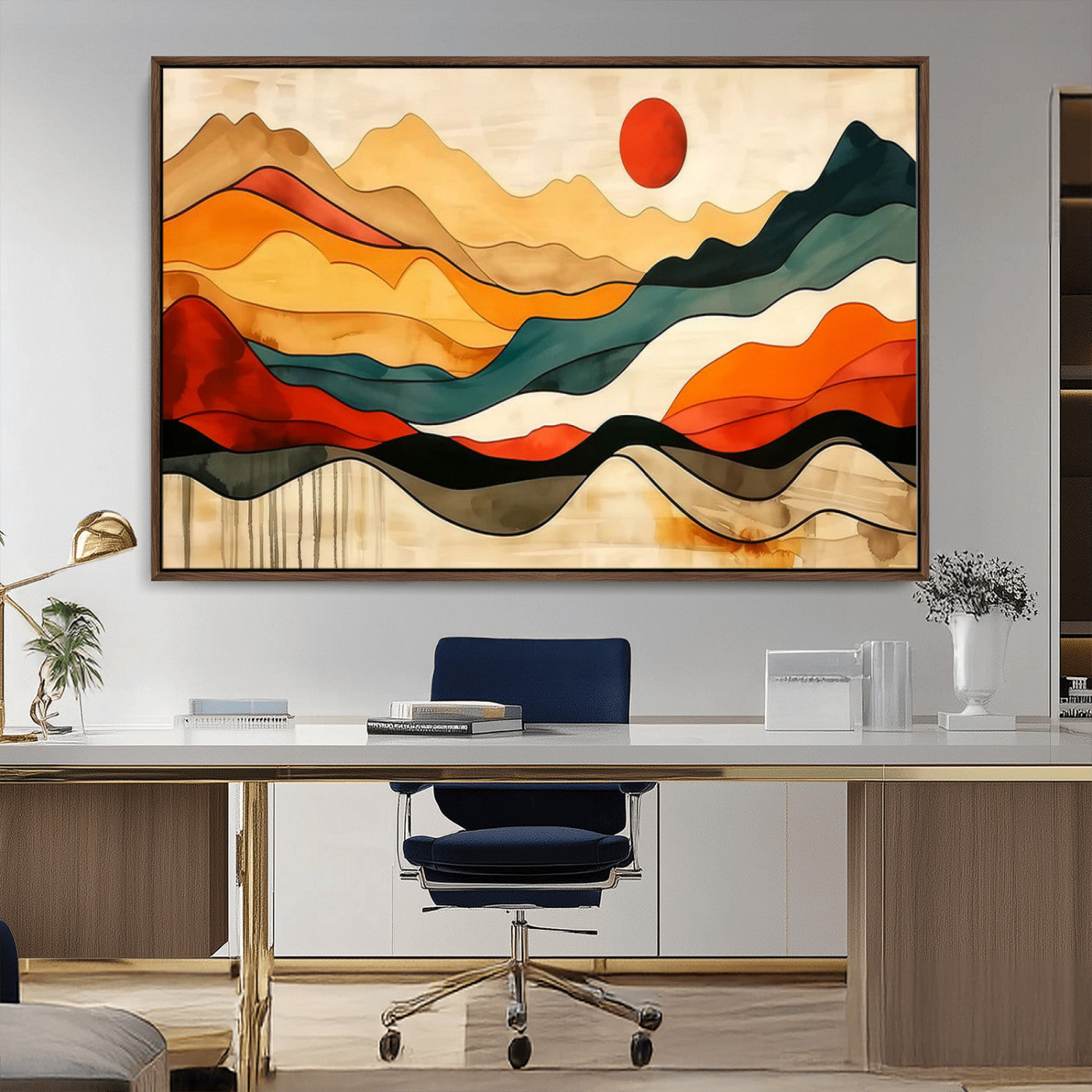 23241-MGV-CV-36X24-Mid Century Wall Art Print - Abstract Woodland Print - Modern Art Panoramic Mountain Wall Art