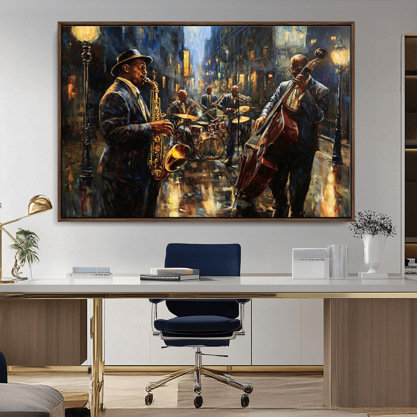 36990-MGV-FC-36X24_Walnut-Jazz Canvas Wall Art Print - Abstract African American Music Art - Framed Posters for Living Room or