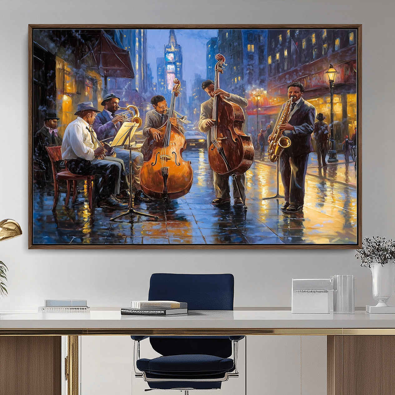 58694-MGV-FC-36X24 - Colorful Jazz Wall Art - African American Music Canvas Print - Framed Abstract Music Poster for Home