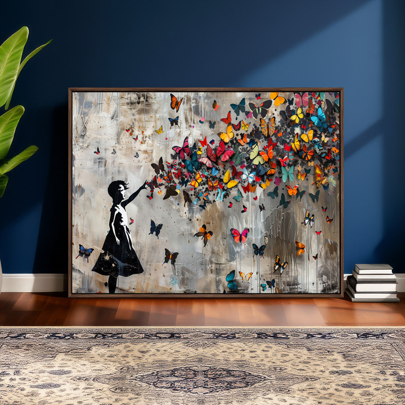 51446-MGV-CV-36X24 - Banksy Butterfly Girl Wall Art | 3-Piece Butterfly Girl Canvas