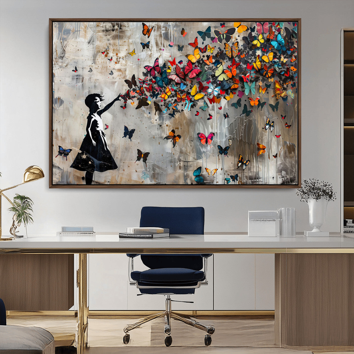 -Banksy Butterfly Girl Wall Art – Modern Graffiti Canvas Print, Contemporary Street Art Decor for Home or Office
