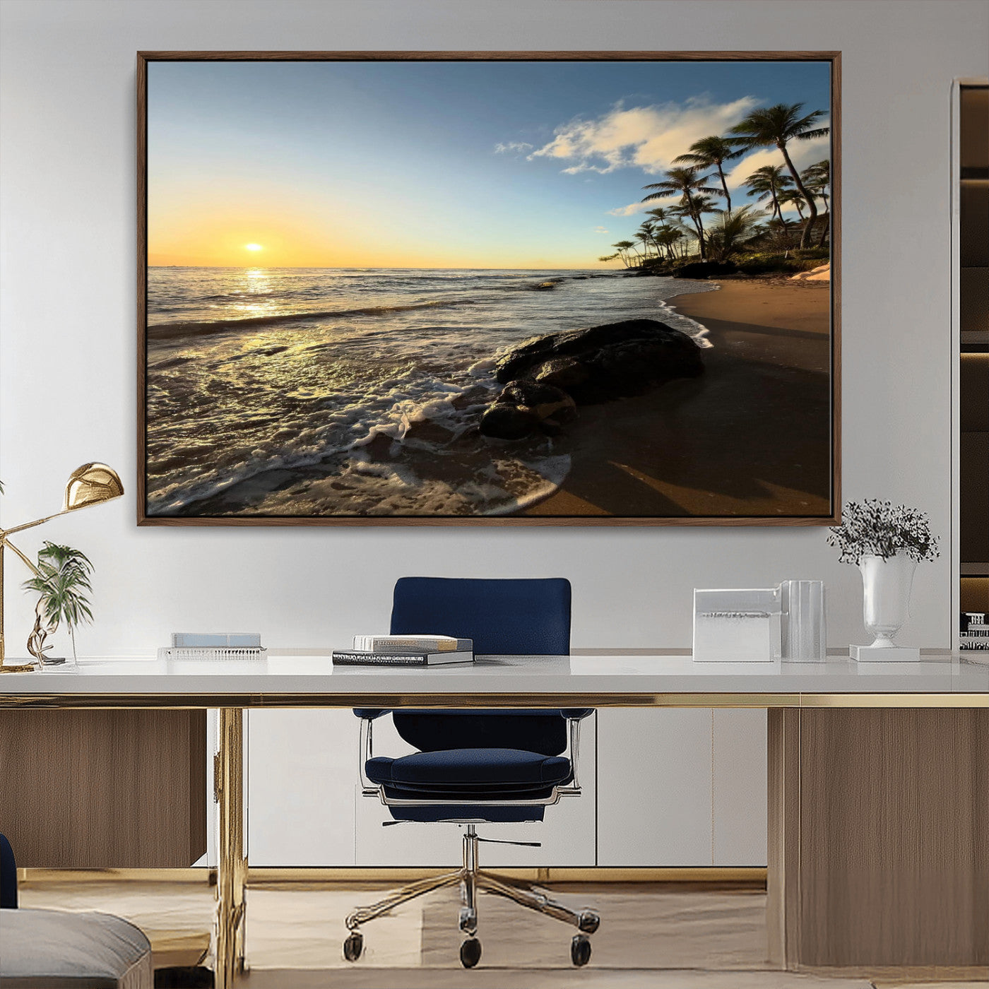 Nadir2-MGV-CV-36X24-Tropical Beach Wall Art - Stunning Ocean Sunset Canvas Print with Palm Tree Design for Relaxing and