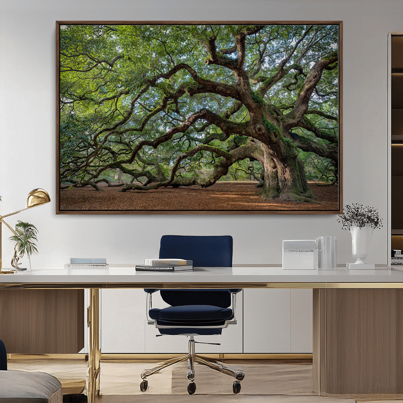 MGV-FC-36X24 - Ancient Oak Tree Wall Art – Canvas Print of Expansive Branches Lush Green Canopy, Tranquil Landscape, Majestic Nature Decor for Home or Office