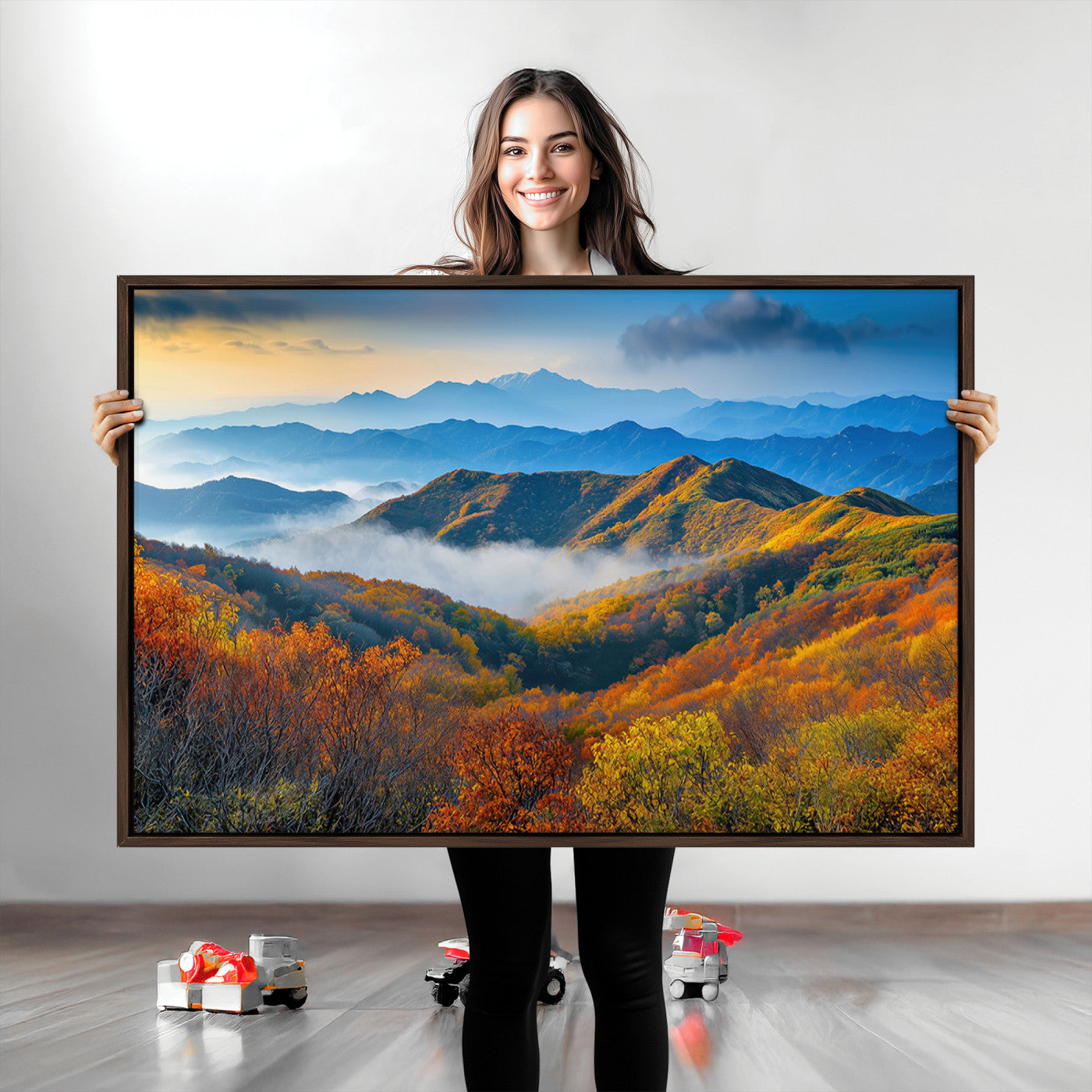 -Autumn Mountains Wall Art Canvas Print, Autumn Mountain Foggy Landscape Wall Art Canvas Print,