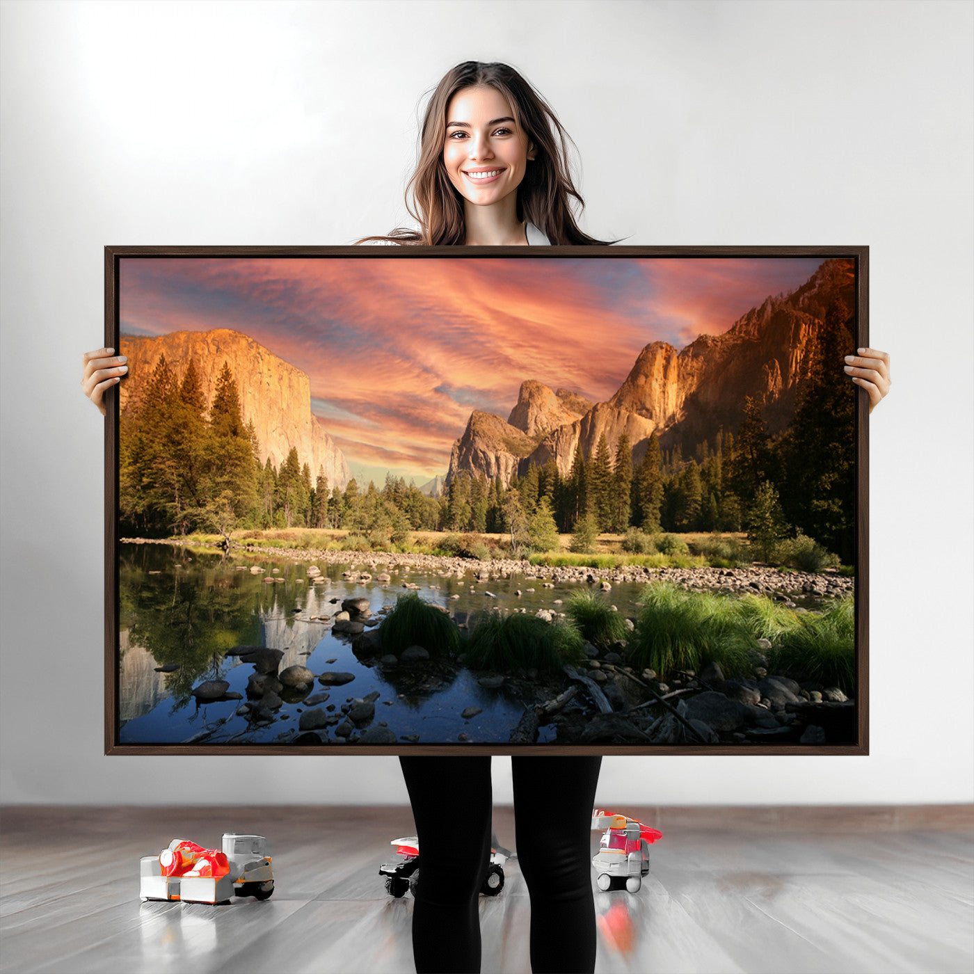-Yosemite Valley Canvas Wall Art, Framed El Capitan Art Picture Print, Sunset Sky Perfect Vibrant
