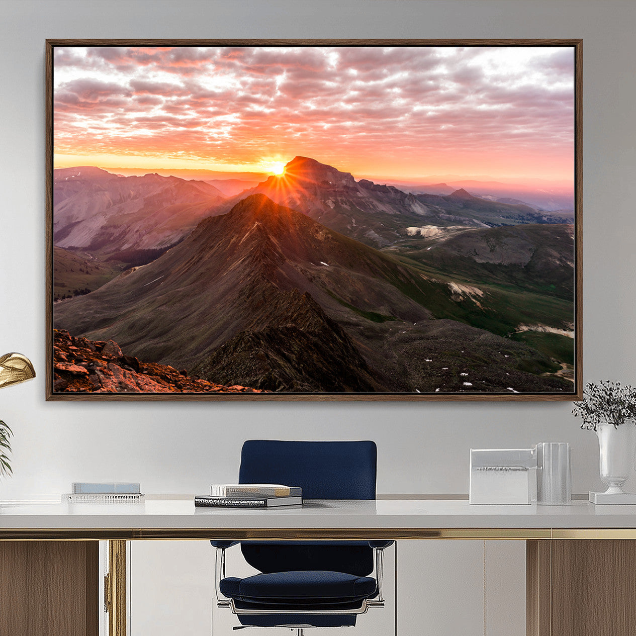 MGV-FC-36X24 - Majestic Sunrise Wall Art – Canvas Print of Rugged Mountain Peaks, Vibrant Sky, Serene Landscape, Nature Decor for Home or Office