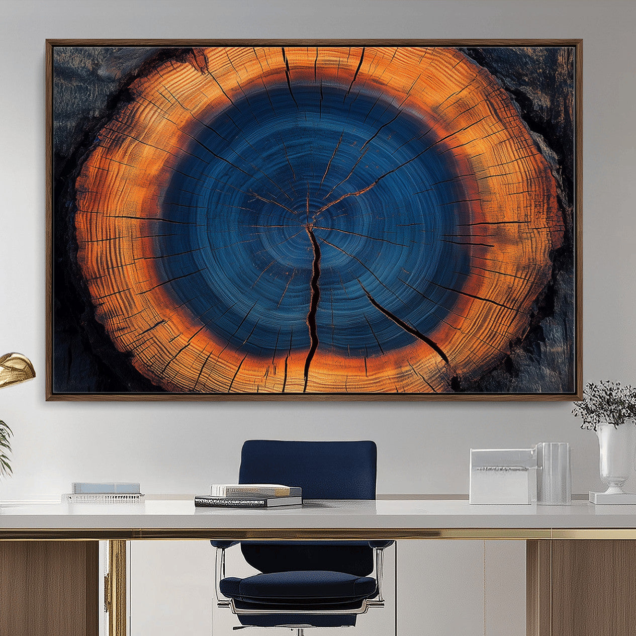 54040961-MGV-CV-36X24-Abstract Tree Ring Wall Art Print – Natural Rustic Wood Canvas, Framed Tree Stump Artwork, Modern Nature Design for Home, Office