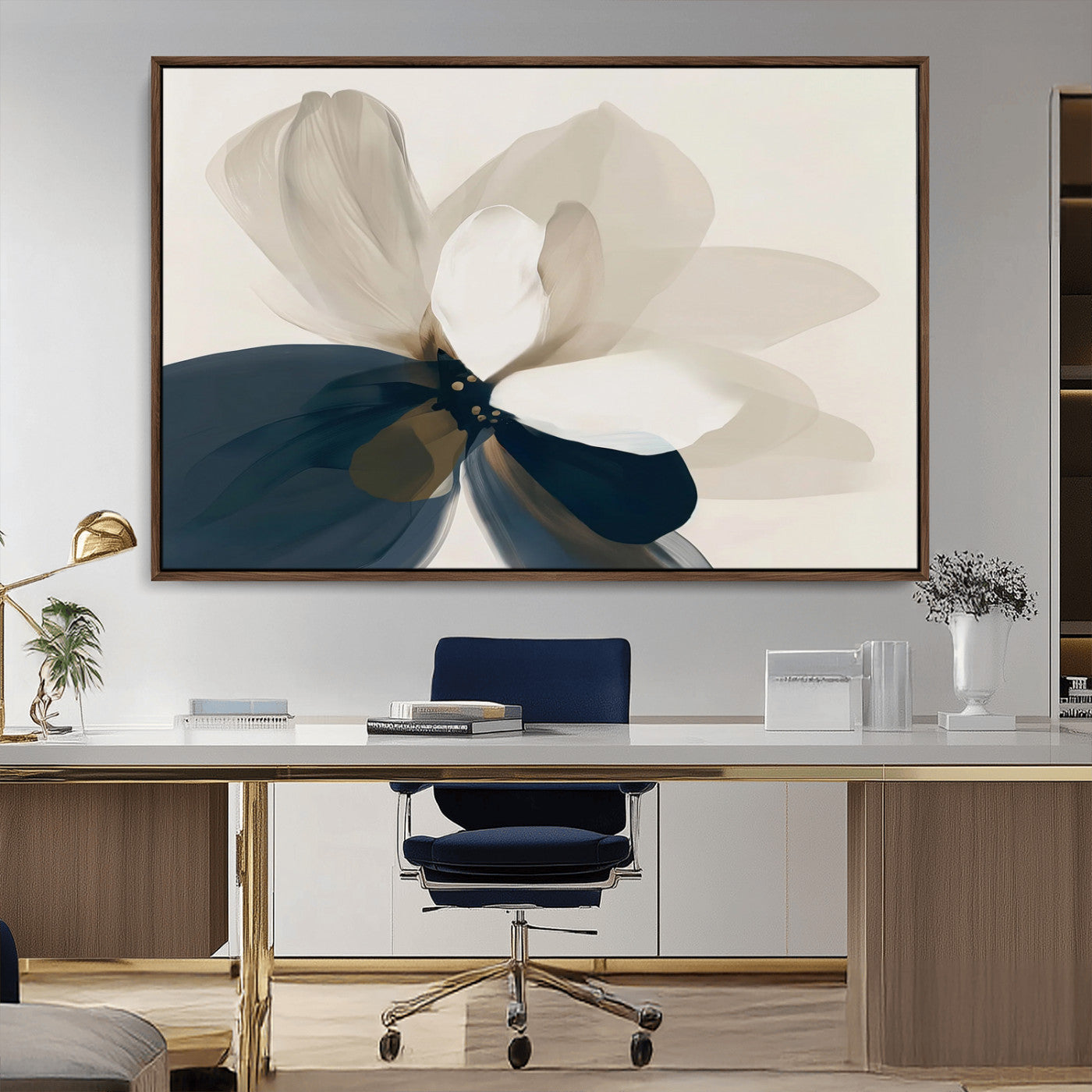 -Minimal Flower Wall Art Canvas Print, Framed Flower Drawing Art Picture Print, Beige Bloom Perfect Modern Botanical Decor Artwork