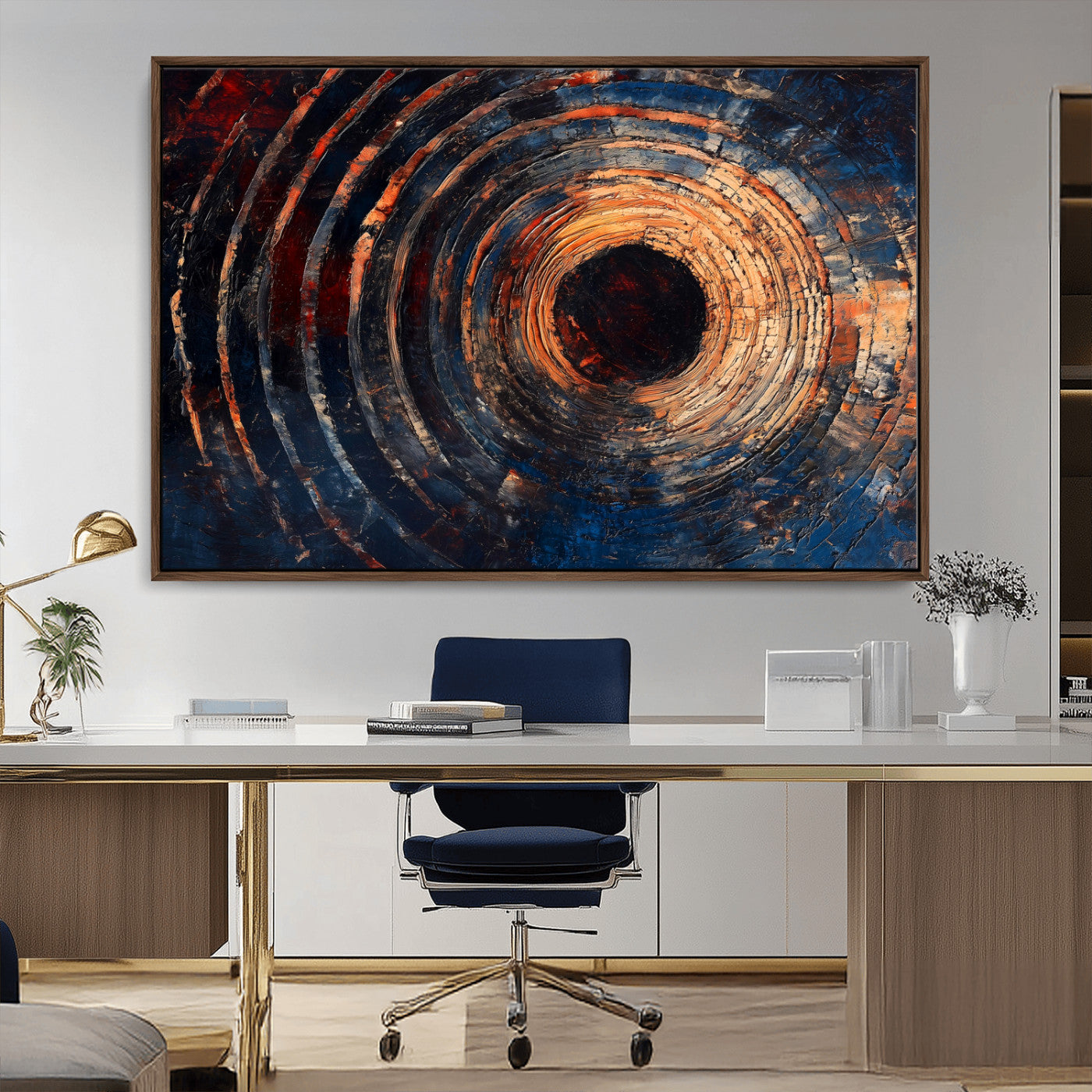 10017879-MGV-FC-36X24_Walnut-Wood Tree Ring Wall Art Canvas Print – Framed Natural Wood Artwork, Rustic Tree Slice Perfect Decor for Home, Office