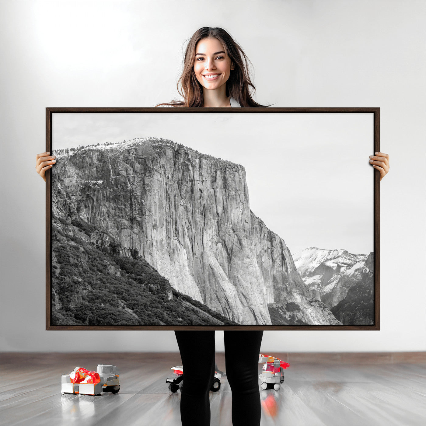 39393420-MGV-CV-36X24-El Capitan Wall Art Canvas Print – Framed Yosemite Cliff Monochrome Mountain Landscape Nature Artwork for Home Office