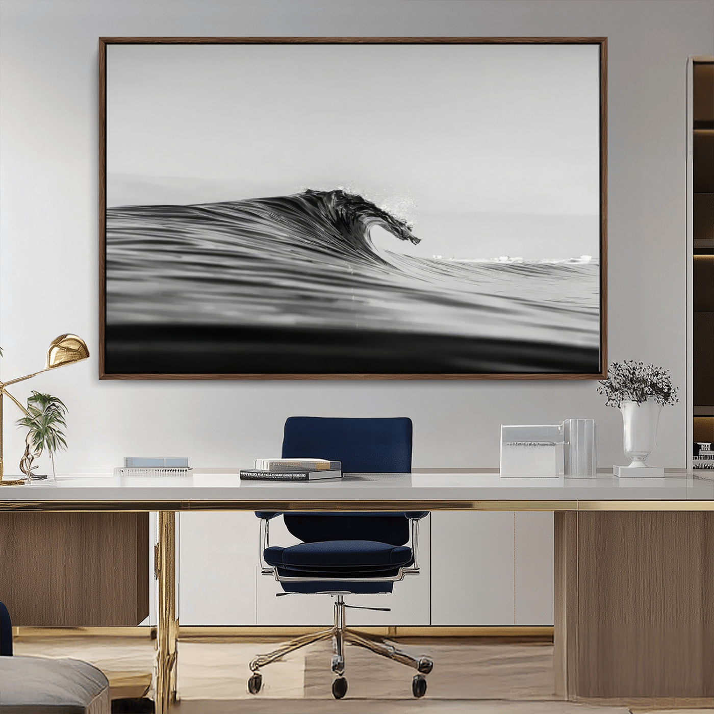 -Black Wave Wall Art Canvas Print, Framed Abstract Surf Art Picture Print, Minimalist Ocean Perfect Minimalist Coastal Decor Artwork