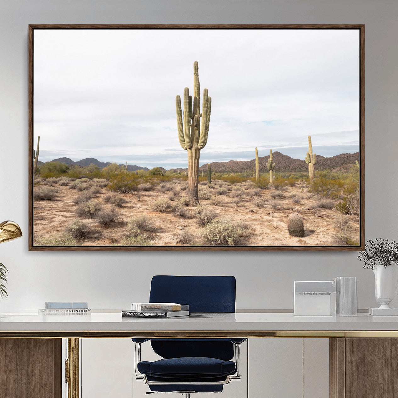 MGV-FC-36X24 - Saguaro Cactus Wall Art Canvas Print, Framed Desert Cactus Art Picture Print, Earthy Desert Perfect Southwestern Boho Decor Artwork