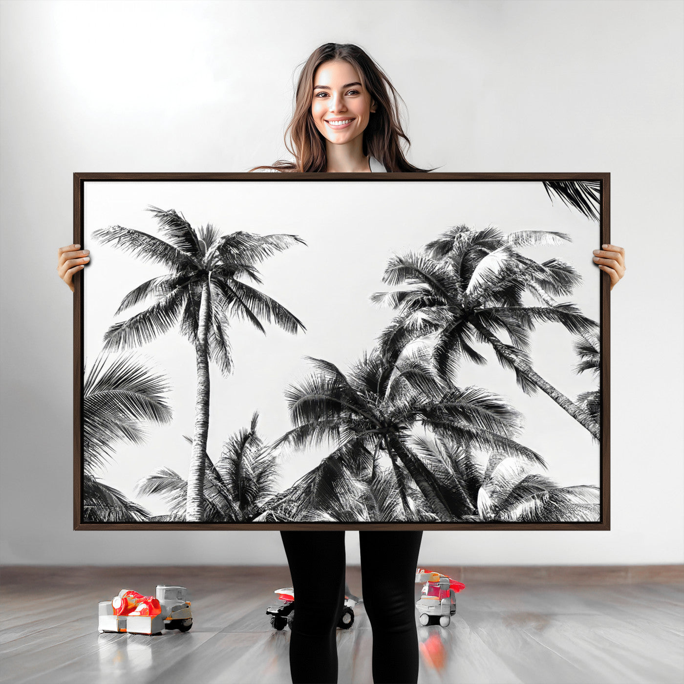 -Palm Wall Art Canvas Print, Framed Tropics Art Picture Print, Monochrome Perfect Minimalist Decor