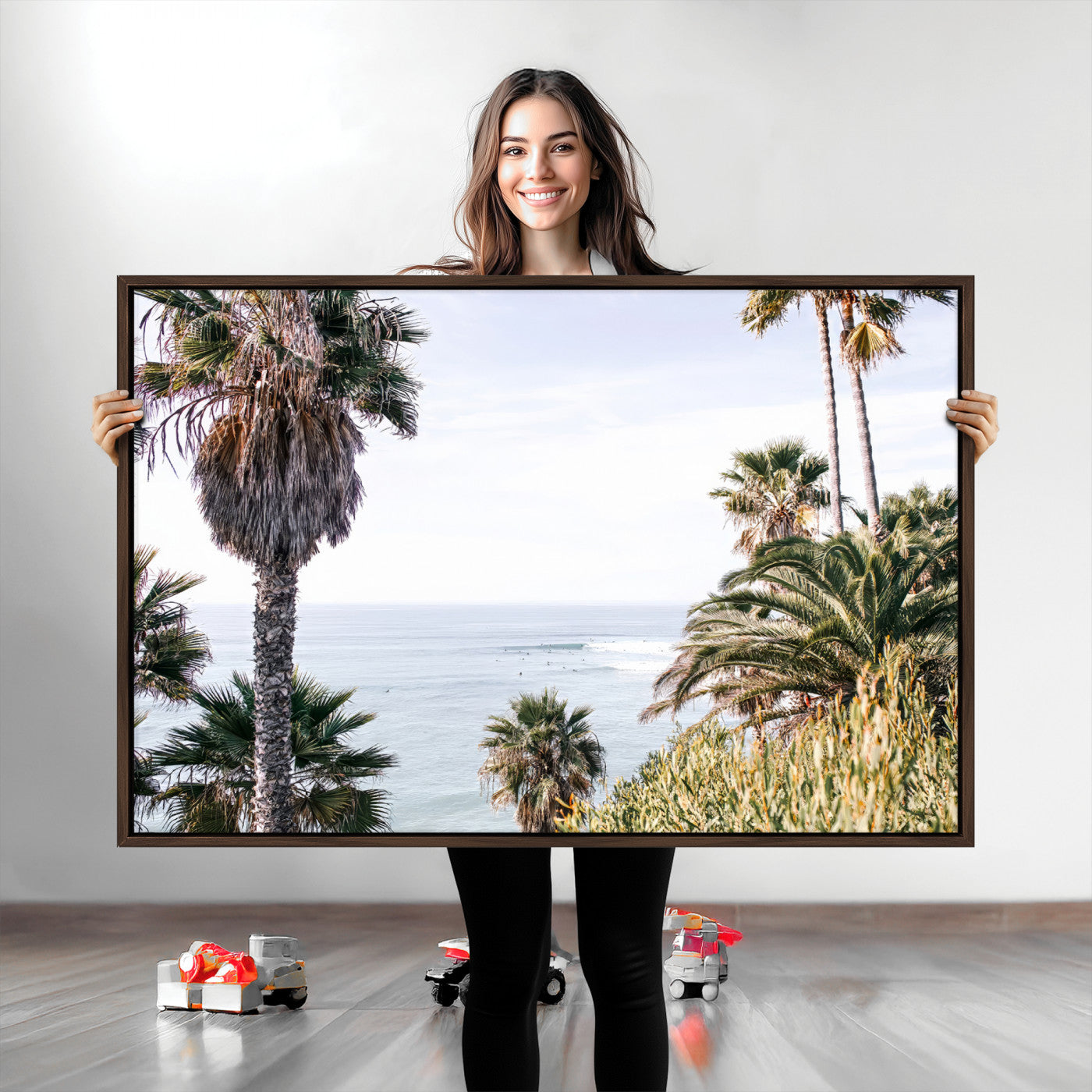 51404565-MGV-CV-36X24-Coastal Palm Trees Wall Art Canvas Print – Framed Ocean Breeze Tropical Scene Artwork for Relaxing Home, Office Decor
