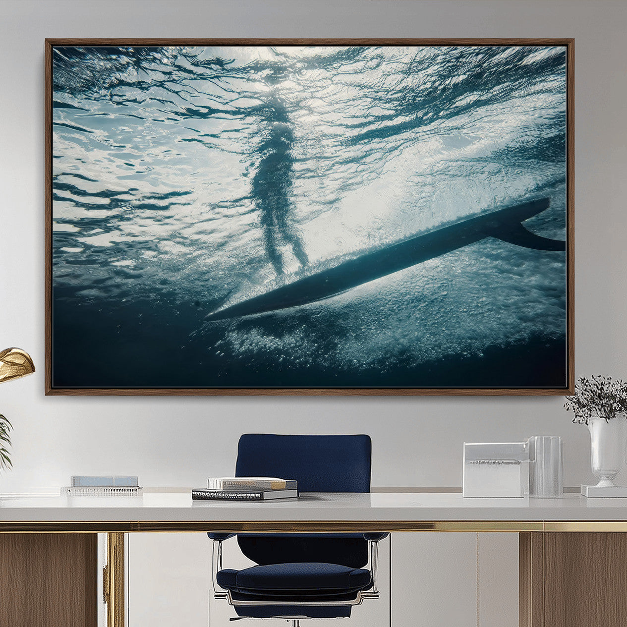 MGV-FC-36X24 - Submerged Surf Wall Art Canvas Print, Framed Underwater Perspective Art Picture Print, Ocean Surf Perfect Coastal Adventure Decor Artwork