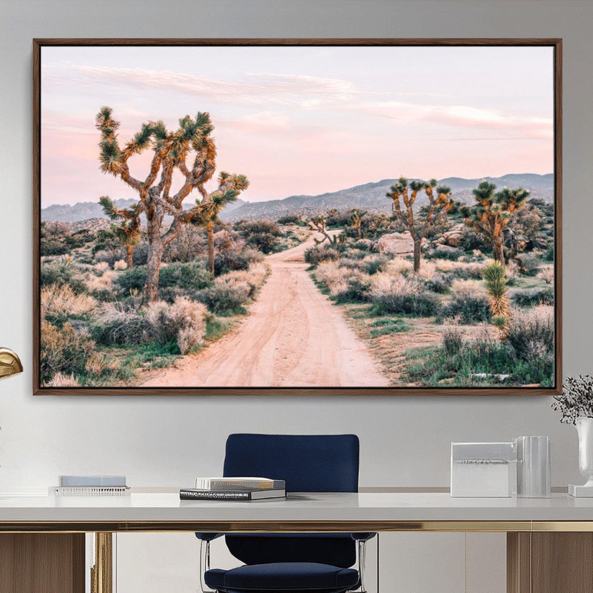 12540952-MGV-CV-36X24-Joshua Tree Park Wall Art Canvas Print – Framed Desert Road Art Picture Sunset Drive Artwork for Home, Office