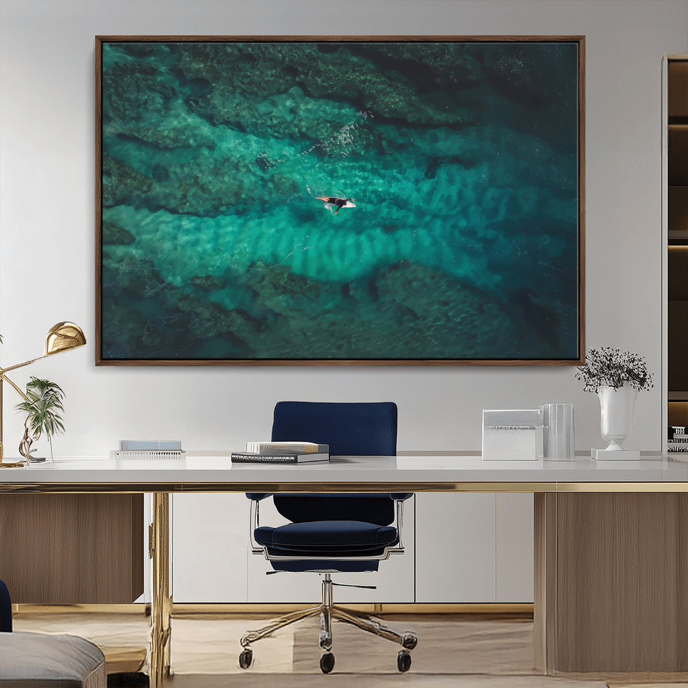 -Ocean Surf Wall Art Canvas Print – Framed Vibrant Blue Waters Seascape Artwork for Home, Office, Living Room