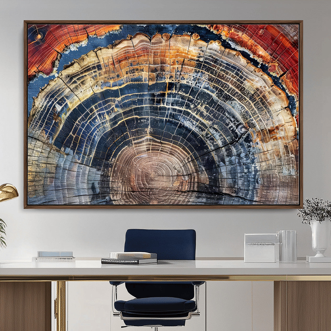 60292921-MGV-FC-36X24 - Vintage Tree Rings Wall Art Canvas Print – Framed Wood Art Picture Petrified Wood Artwork for Home, Office, Living Room