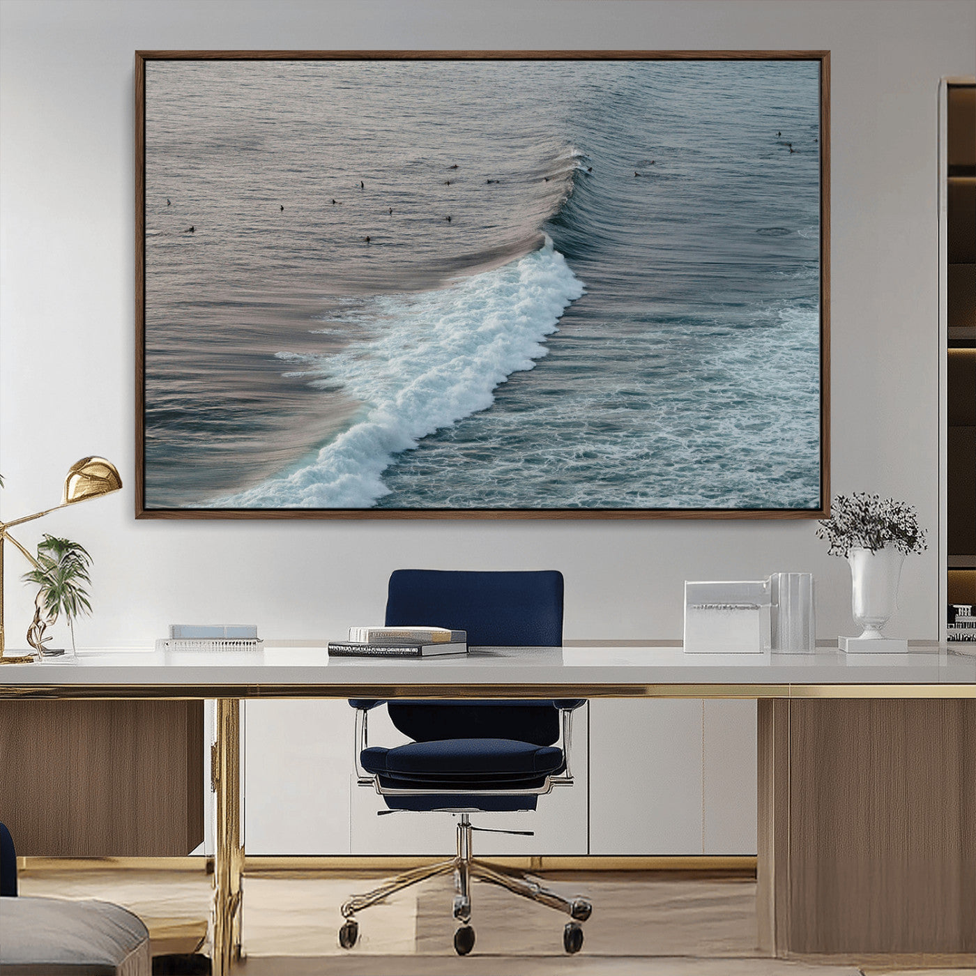 -Ocean Waves Wall Art Canvas Print – Framed Coastal Serenity Surf Nature Scene Artwork for Home Office
