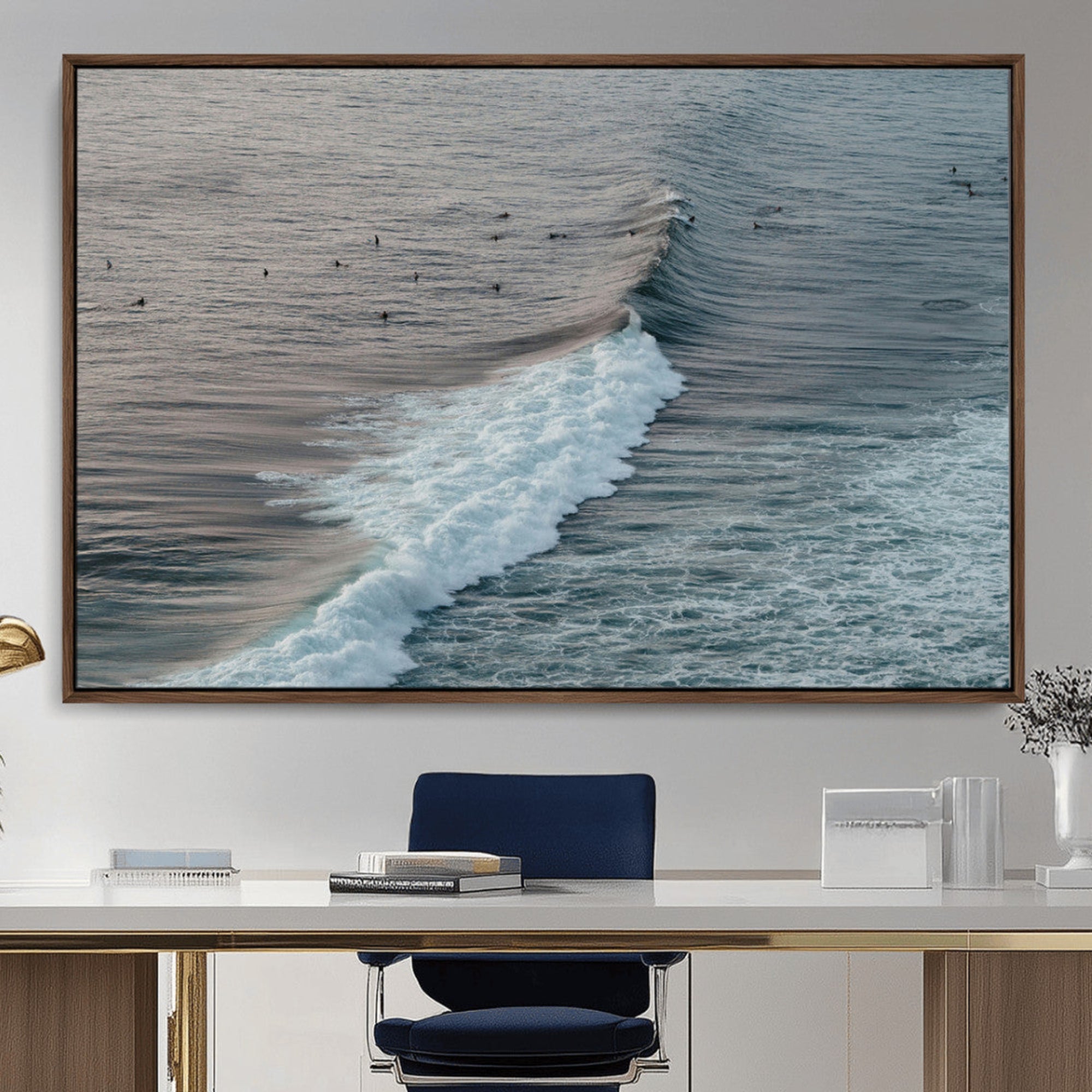 23077324-MGV-CV-36X24-Ocean Waves Wall Art Canvas Print – Framed Coastal Serenity Surf Nature Scene Artwork for Home Office