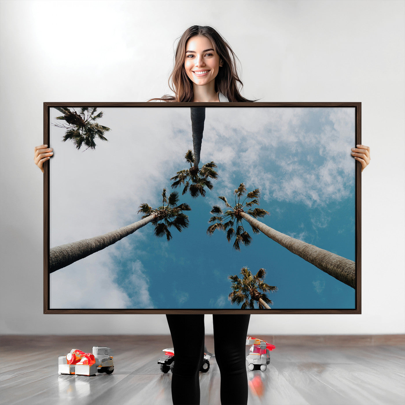 45236398-MGV-CV-36X24-Tropical Palm Trees Wall Art Canvas Print – Framed California Sky Minimalist Nature Scene Artwork for Home Office